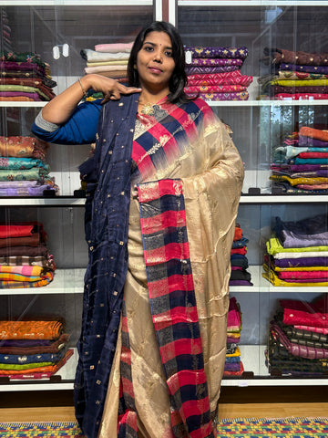 CHIFFON SAREES WITH DUAL COLOR TEMPLE BORDER AND BIRDS CREEPER WEAVING