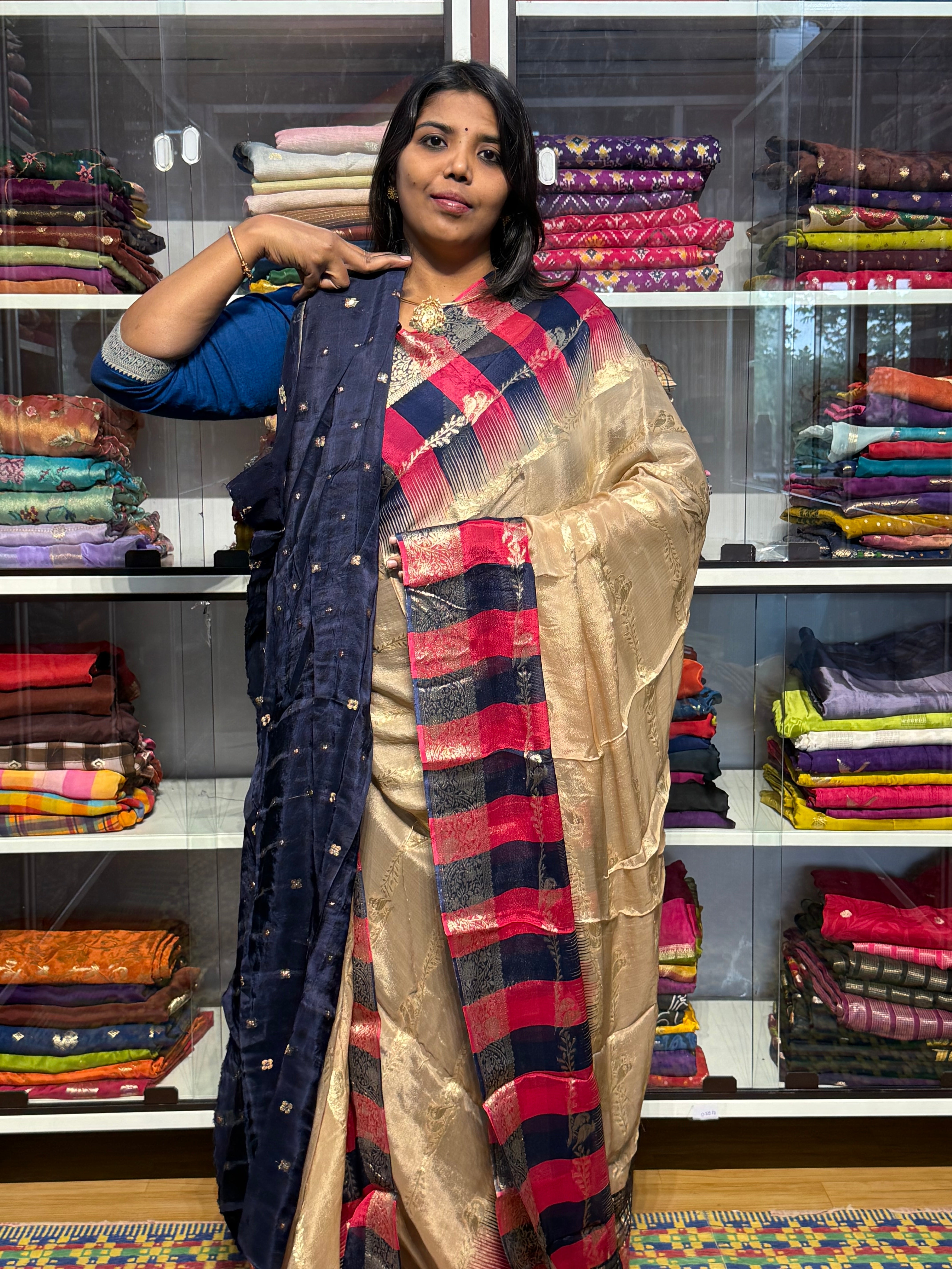 CHIFFON SAREES WITH DUAL COLOR TEMPLE BORDER AND BIRDS CREEPER WEAVING