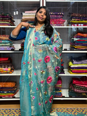 GLASS TISSUE ORGANZA WITH EMBROIDERY, KHARDANA AND SCALLOP