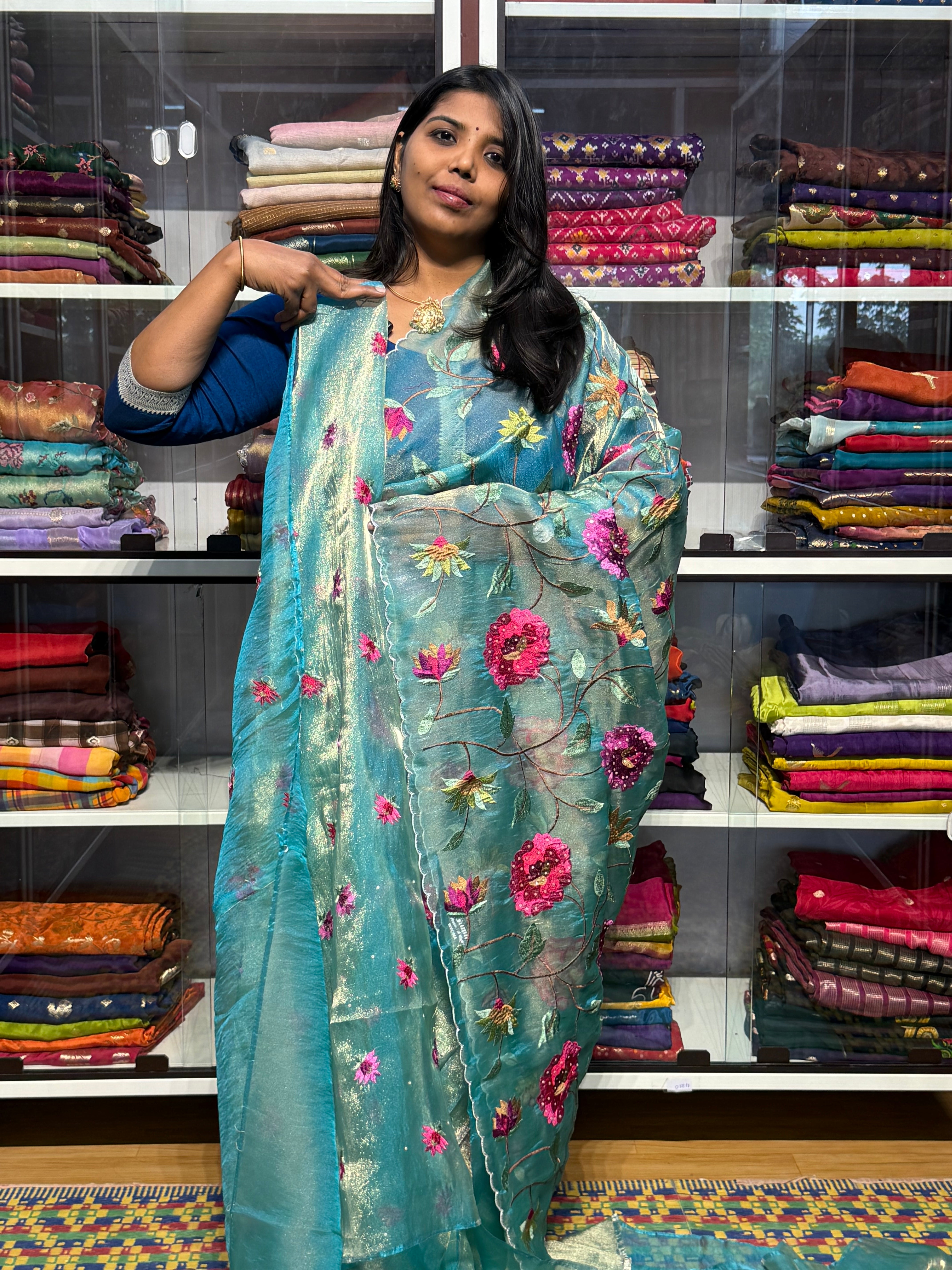 GLASS TISSUE ORGANZA WITH EMBROIDERY, KHARDANA AND SCALLOP