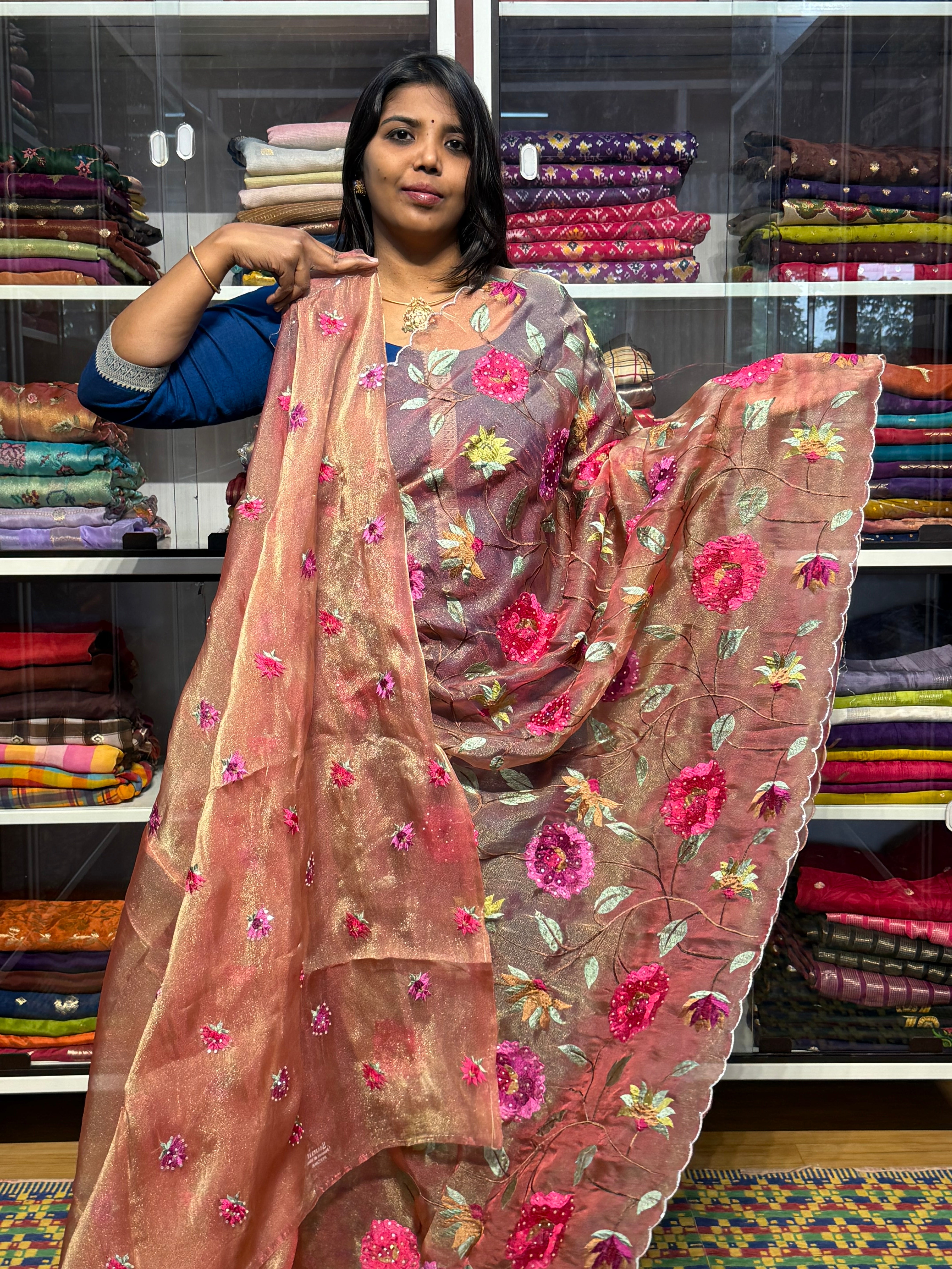 GLASS TISSUE ORGANZA WITH EMBROIDERY, KHARDANA AND SCALLOP
