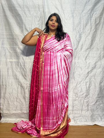 Gaji silk saree with shibori design: PINK