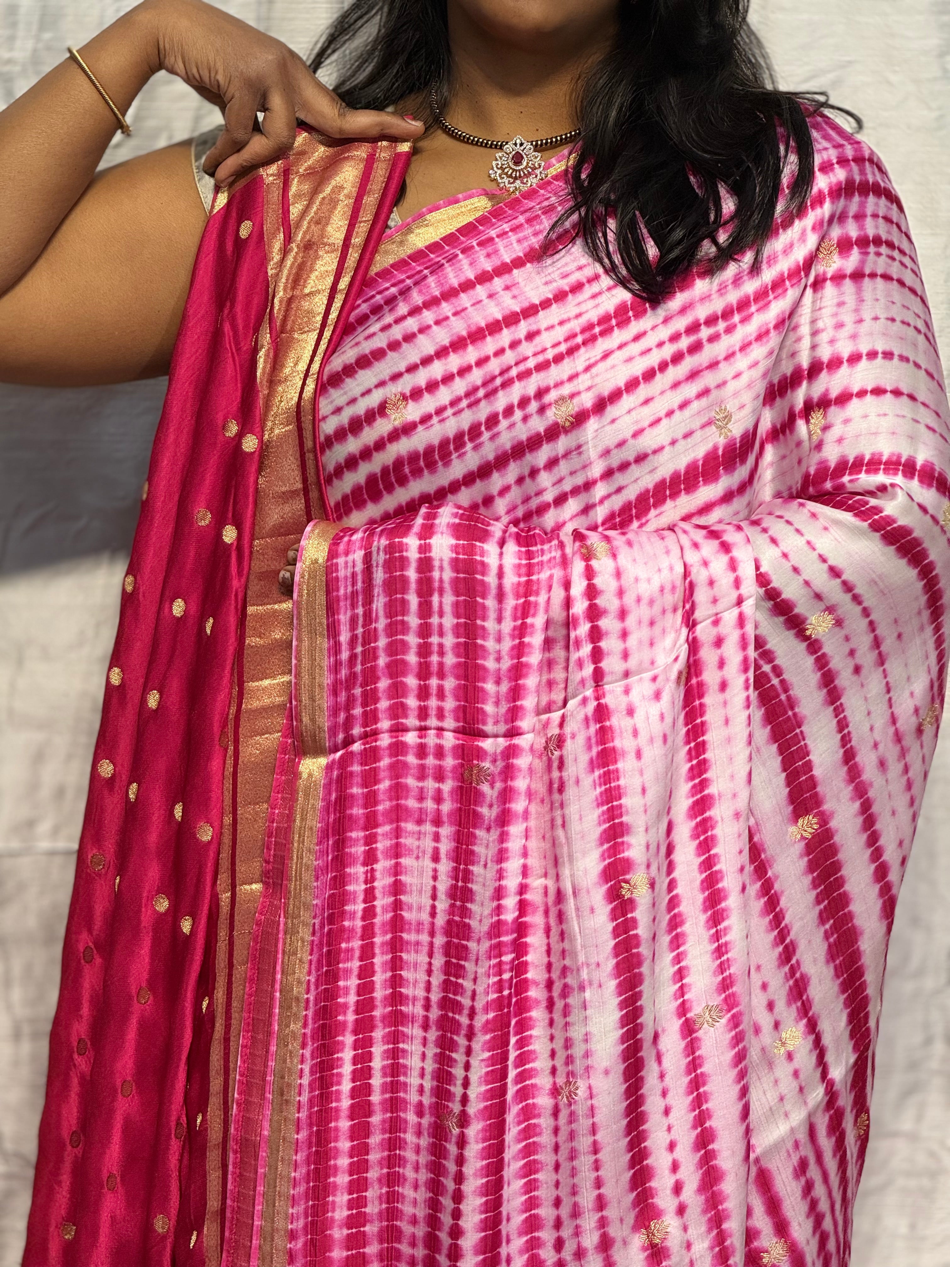 Gaji silk saree with shibori design: PINK