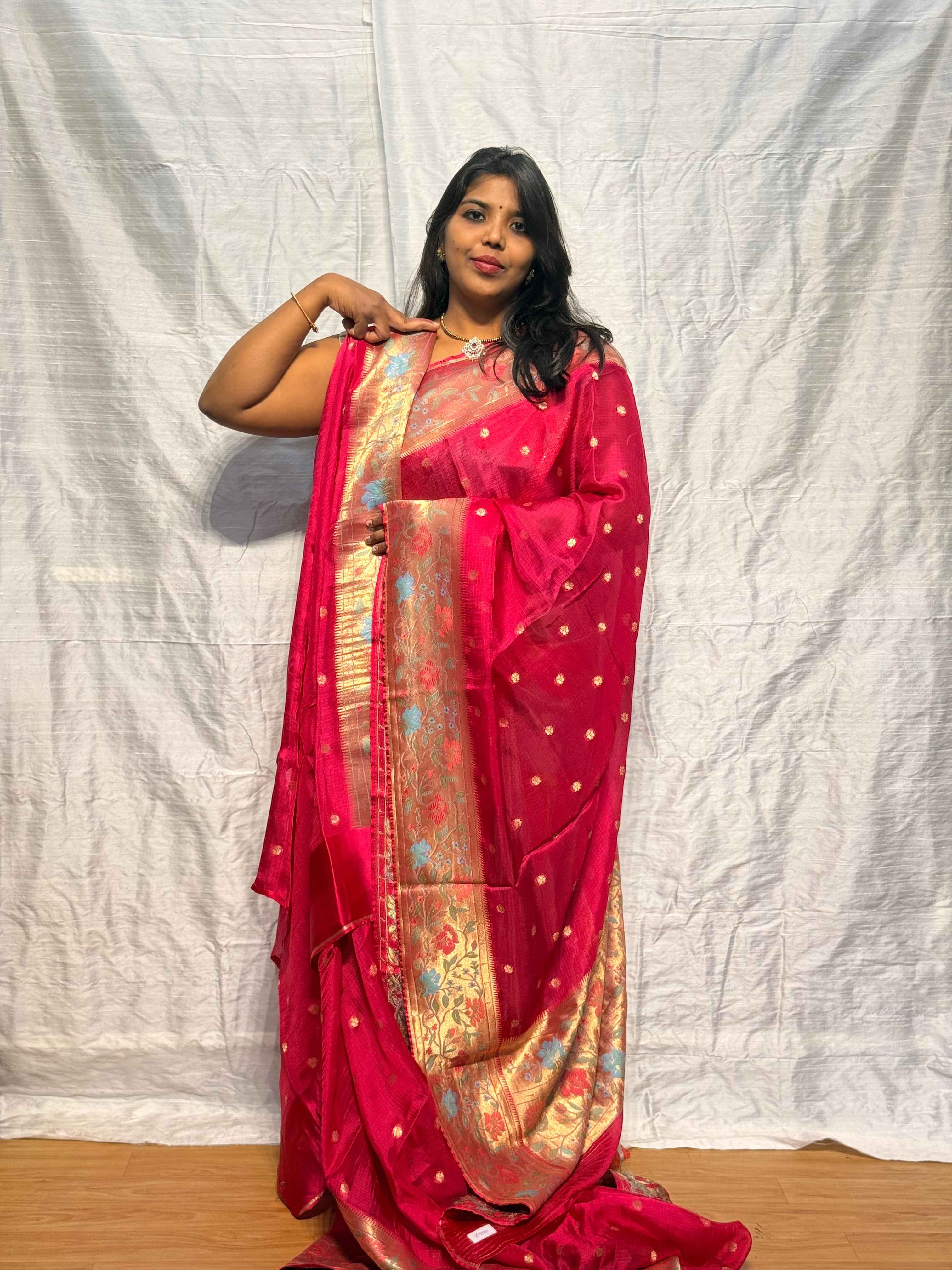 pure manipuri silk kota saree with paithani border: PINK