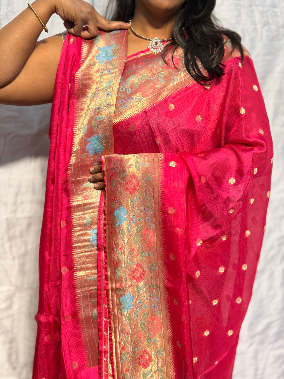 pure manipuri silk kota saree with paithani border: PINK