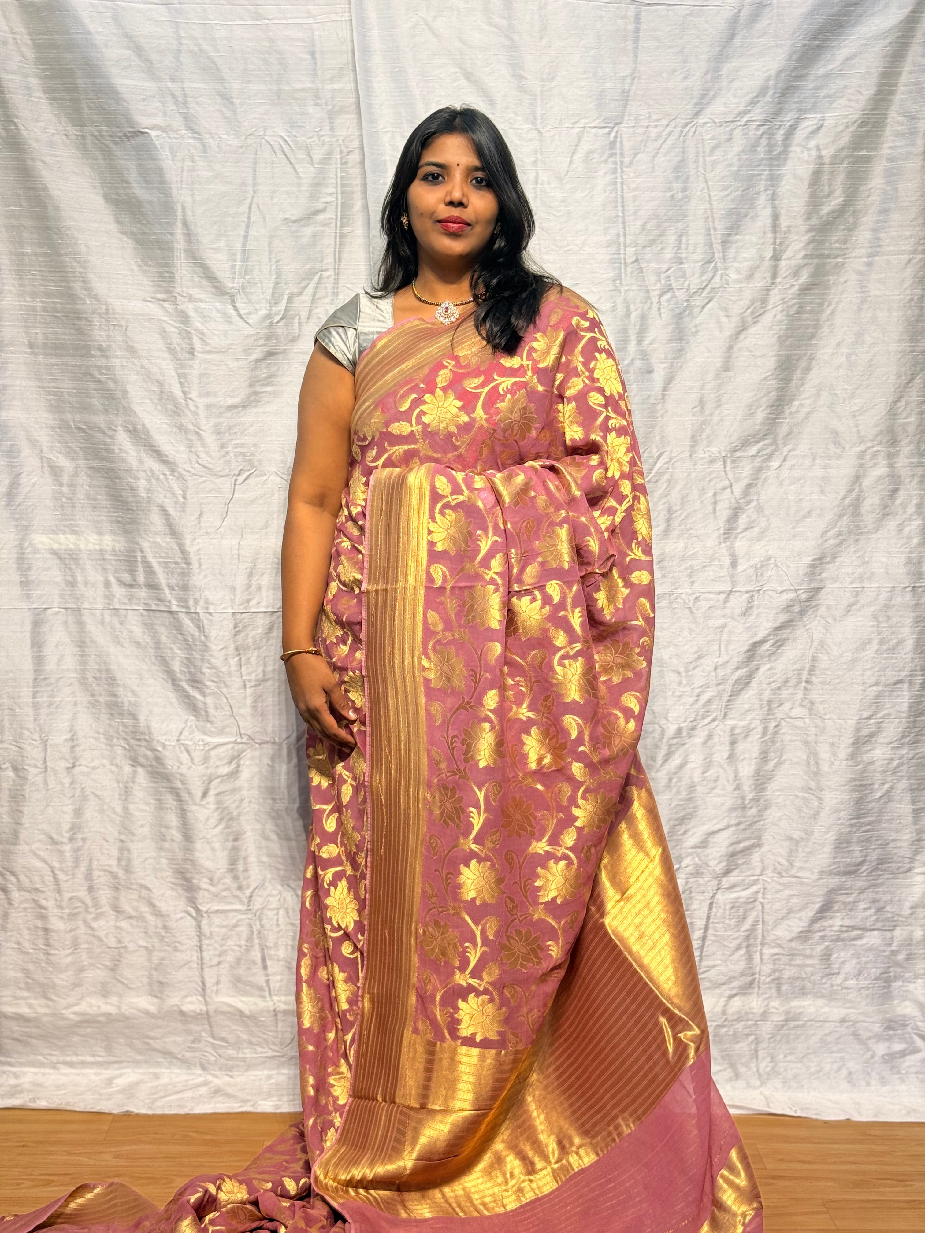 PURE BANARAS KHADDI GEORGETTE: ONION PINK
