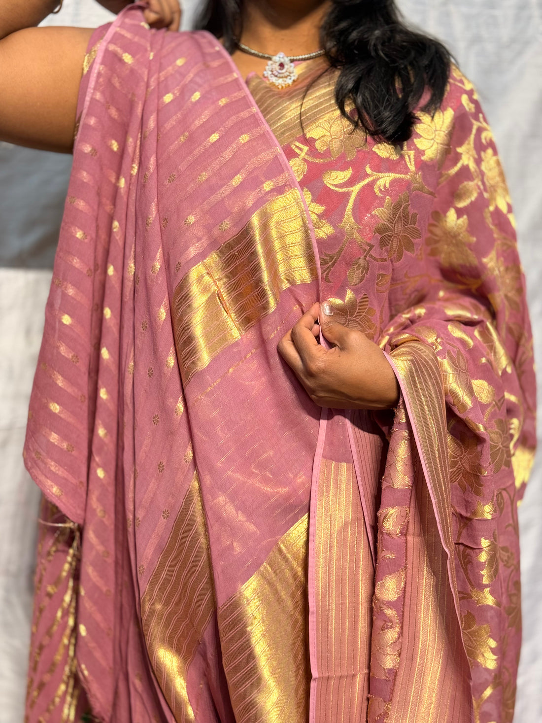 PURE BANARAS KHADDI GEORGETTE: ONION PINK