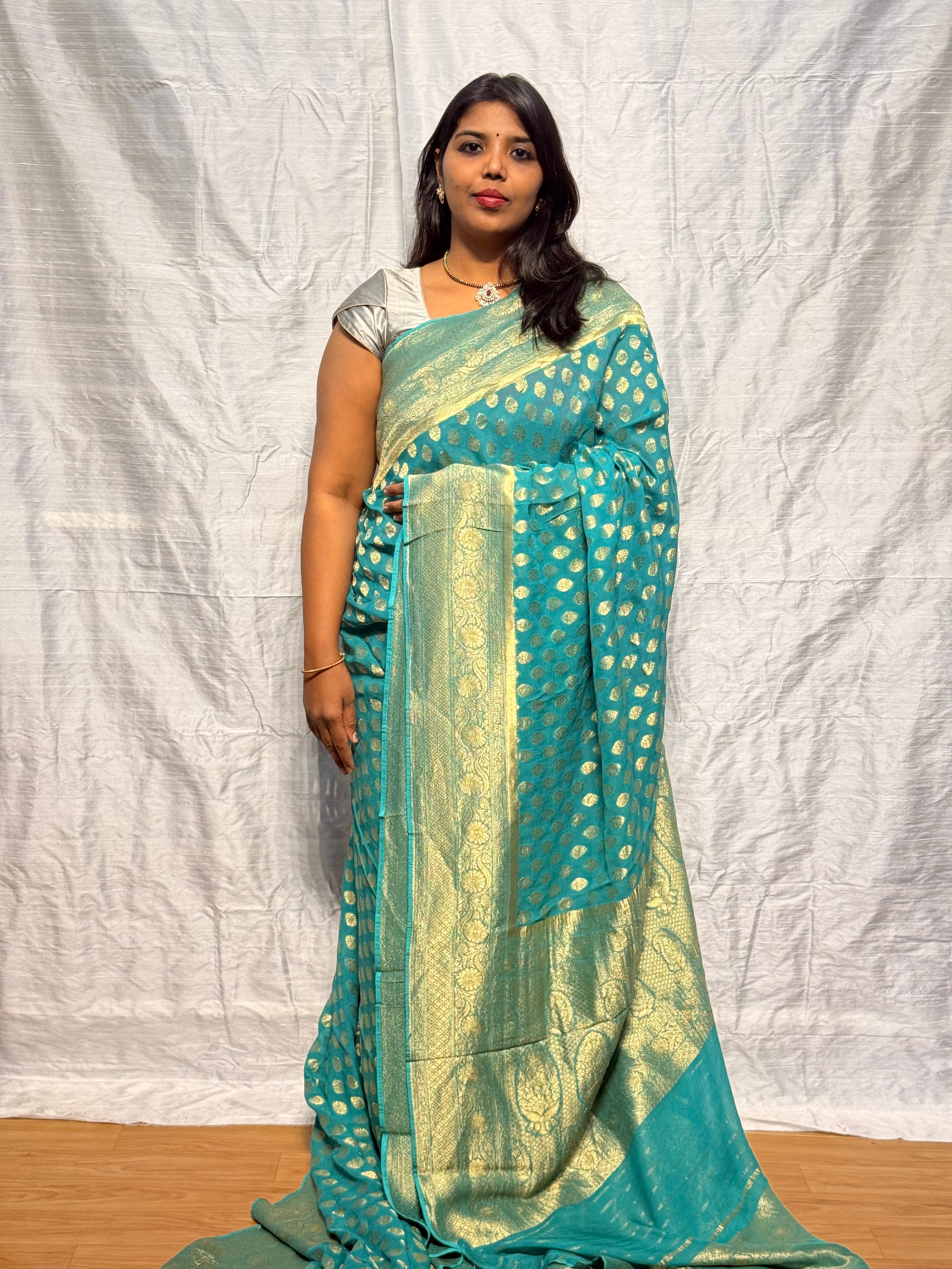PURE BANARAS KHADDI GEORGETTE: RAMA GREEN