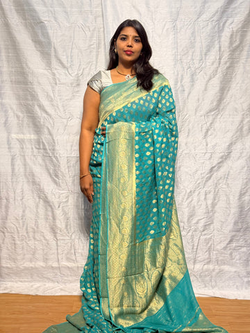 PURE BANARAS KHADDI GEORGETTE: RAMA GREEN