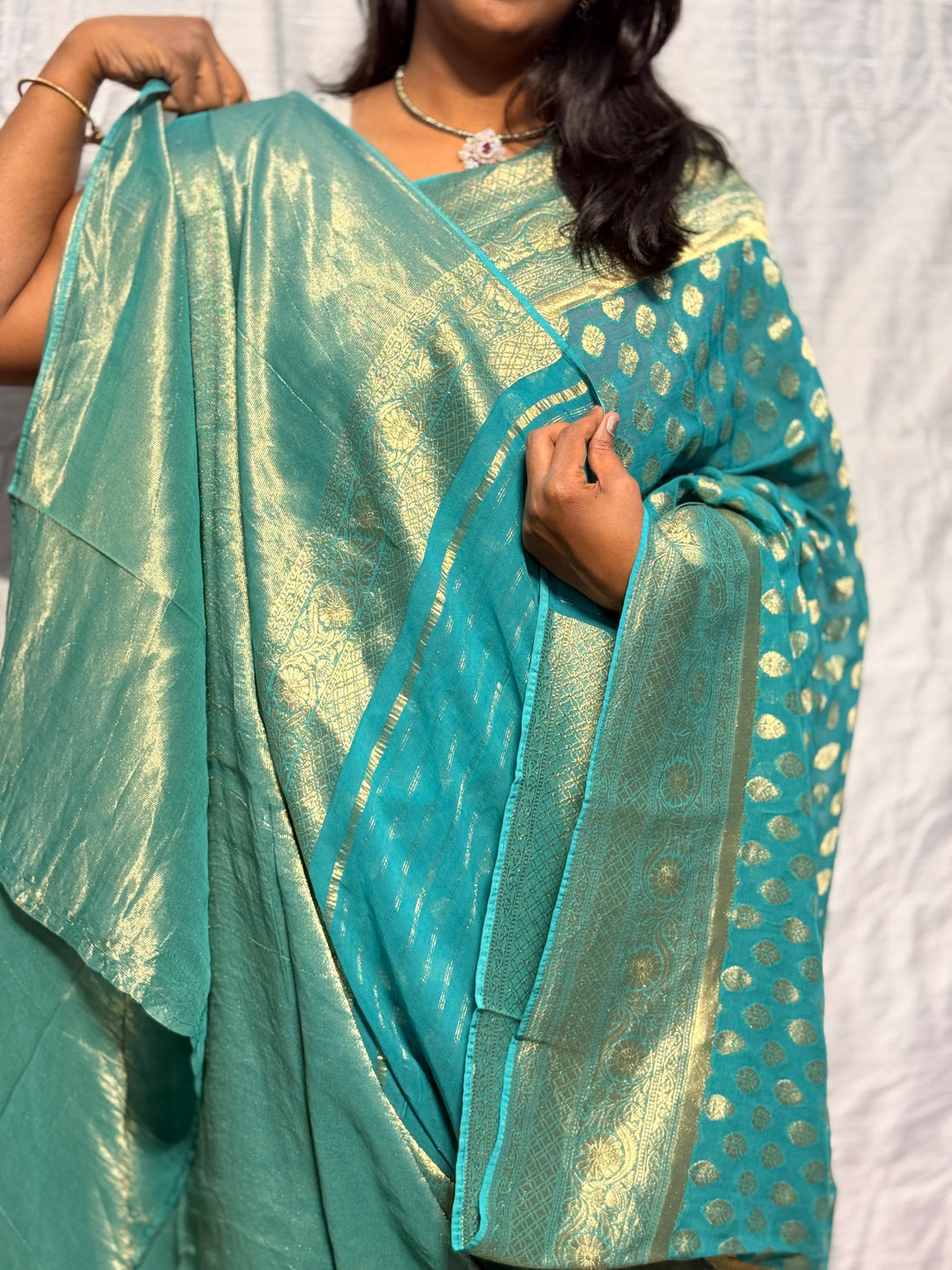 PURE BANARAS KHADDI GEORGETTE: RAMA GREEN