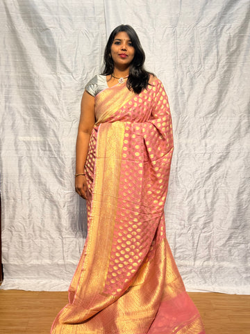 PURE BANARAS KHADDI GEORGETTE : ONION PINK