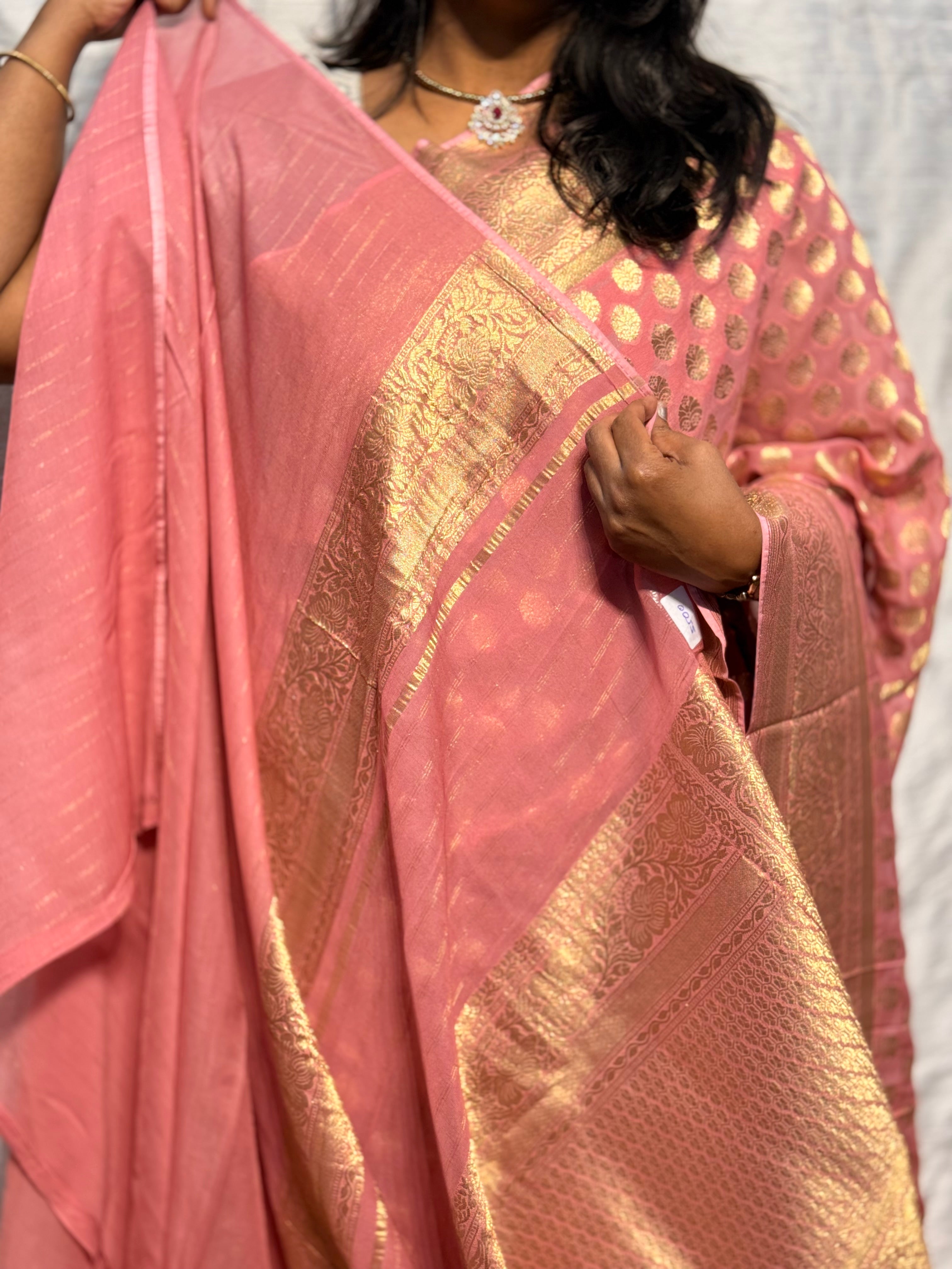 PURE BANARAS KHADDI GEORGETTE : ONION PINK