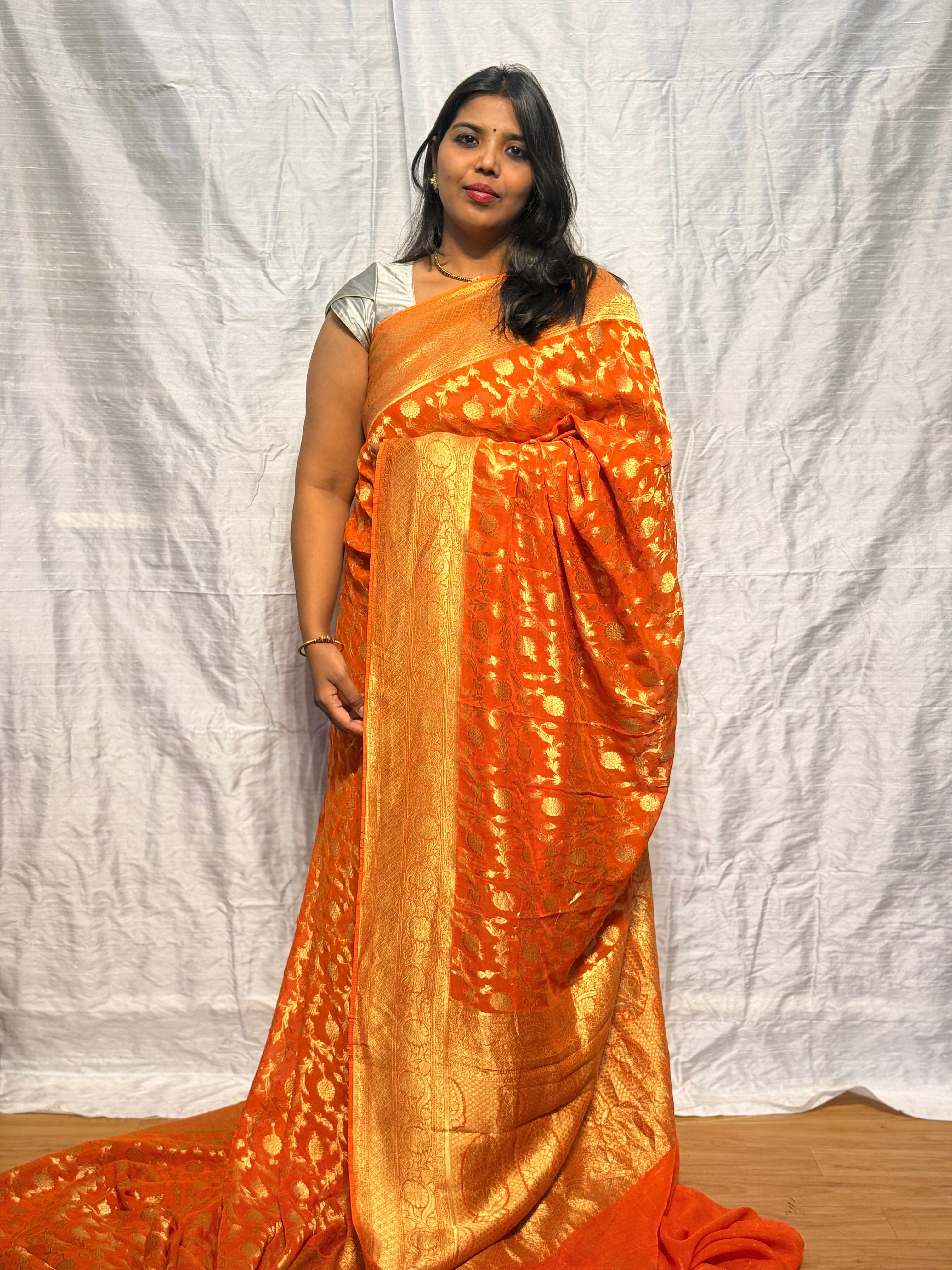 PURE BANARAS KHADDI GEORGETTE:ORANGE