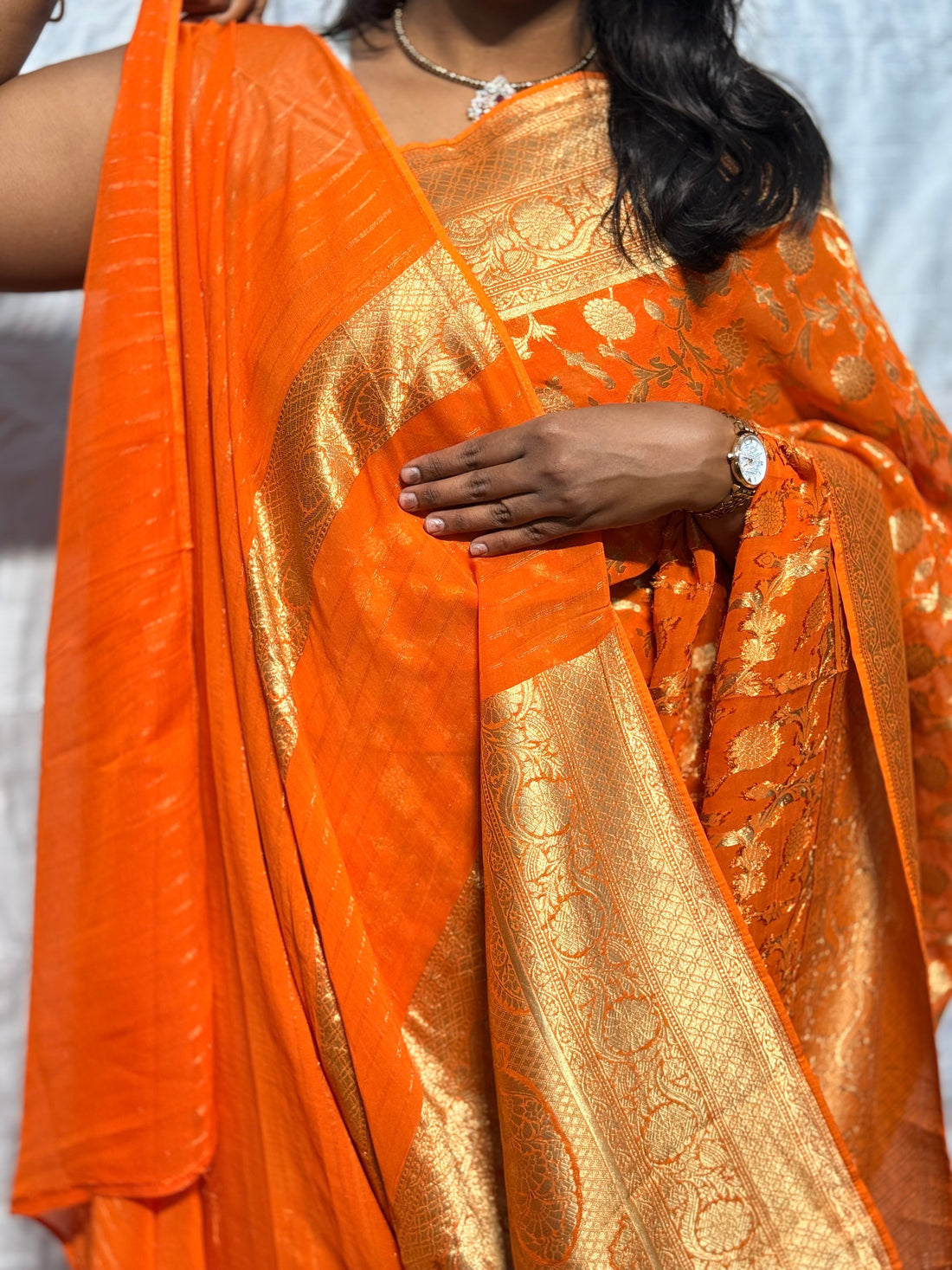 PURE BANARAS KHADDI GEORGETTE:ORANGE