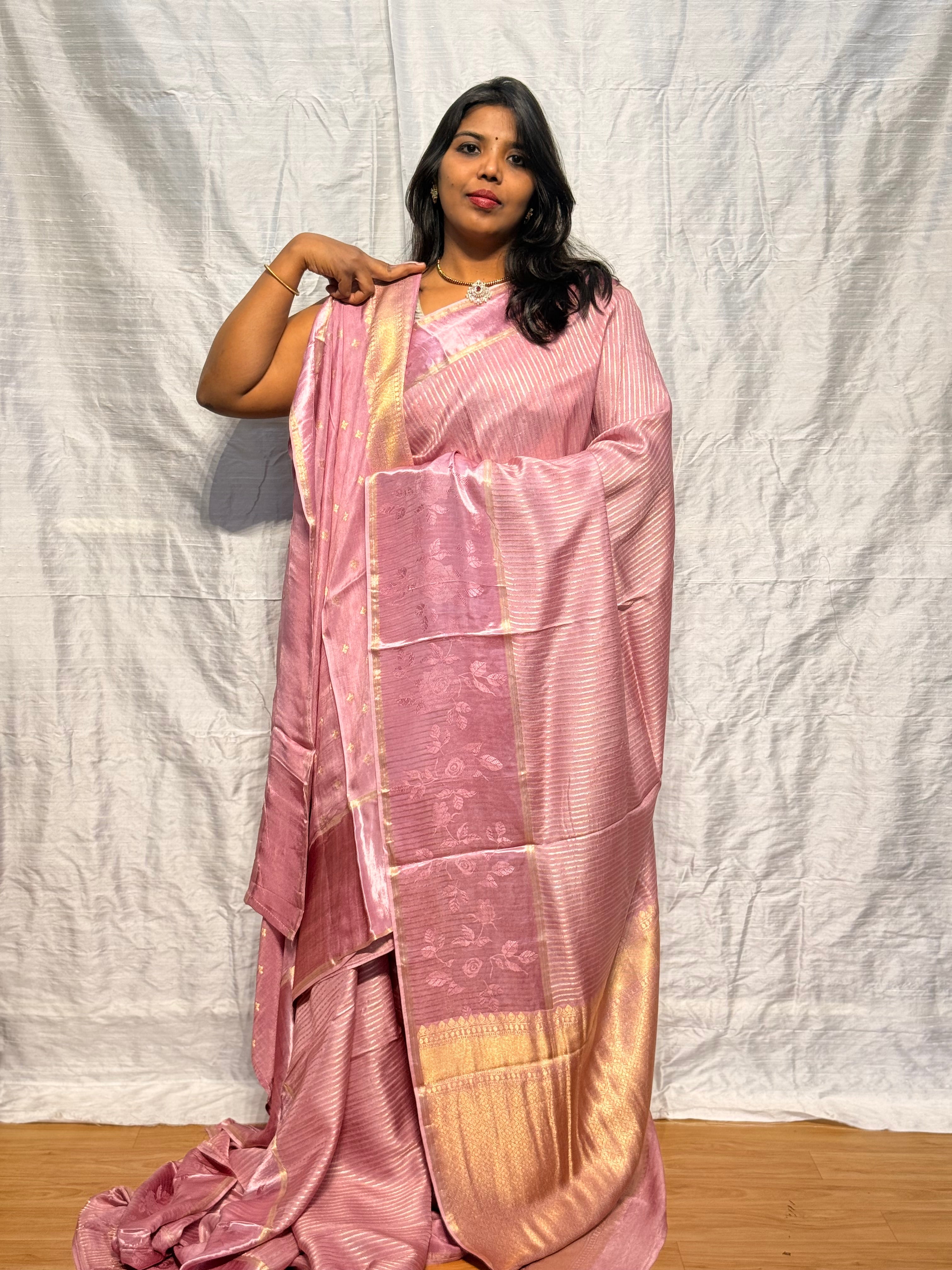 MUNGA SILK SAREE WITH SATIN BORDER: ONION PINK