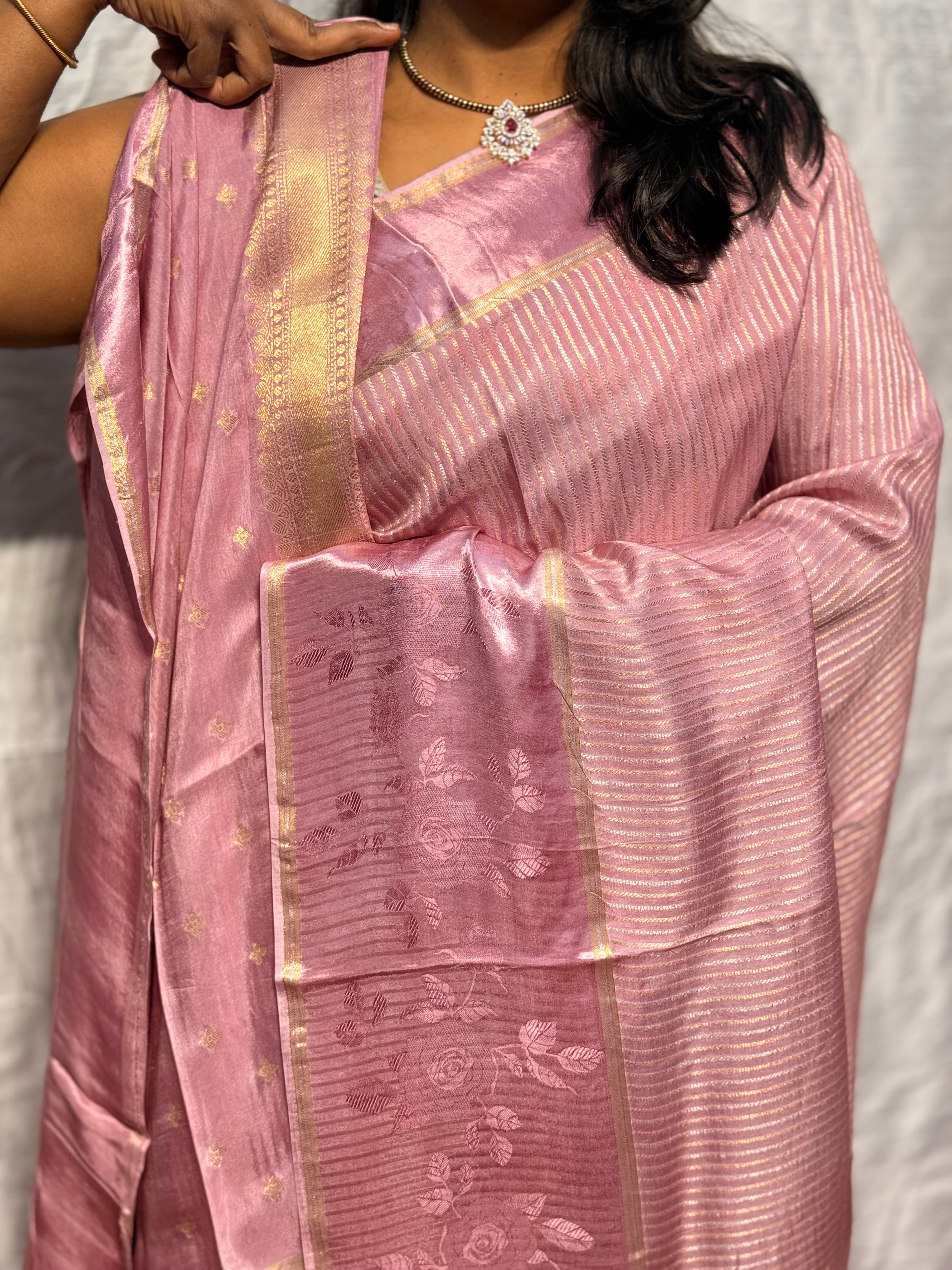 MUNGA SILK SAREE WITH SATIN BORDER: ONION PINK