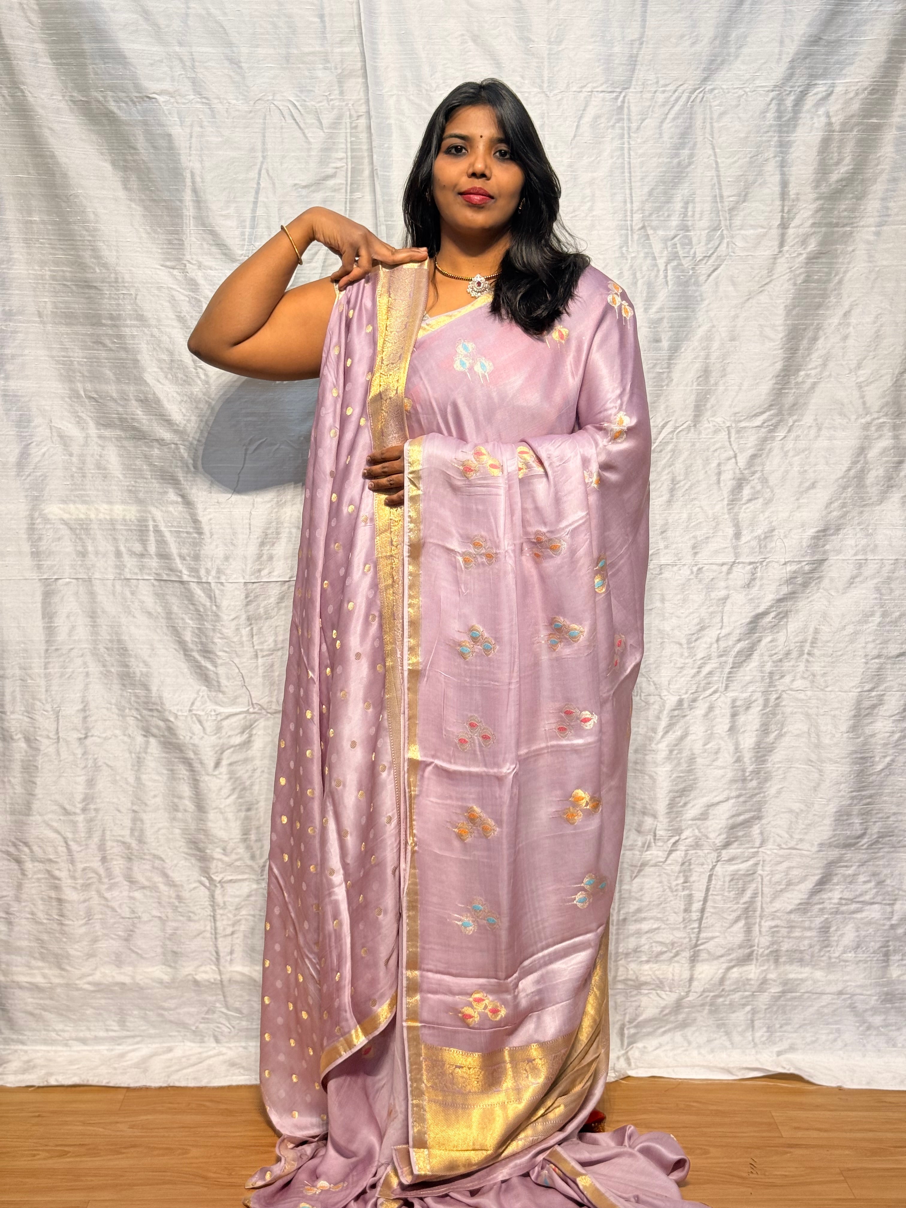 PURE MASHRU SATIN SAREE: LAVENDER