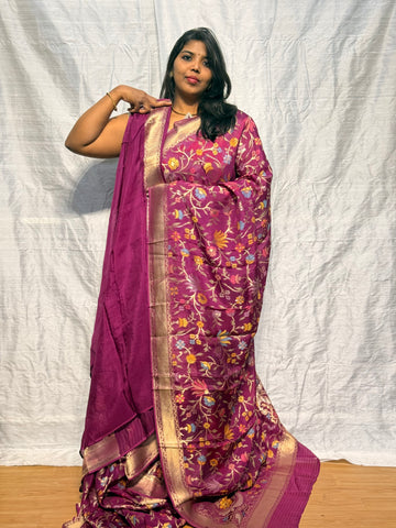 PURE KORA ORGANZA WITH MEENAKARI JAAL: MAGENTA