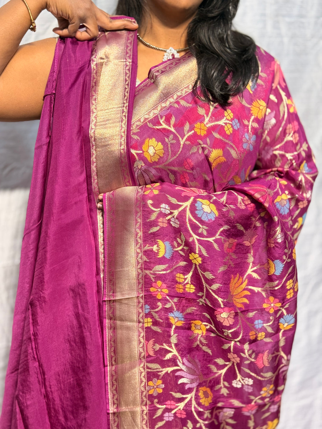 PURE KORA ORGANZA WITH MEENAKARI JAAL: MAGENTA
