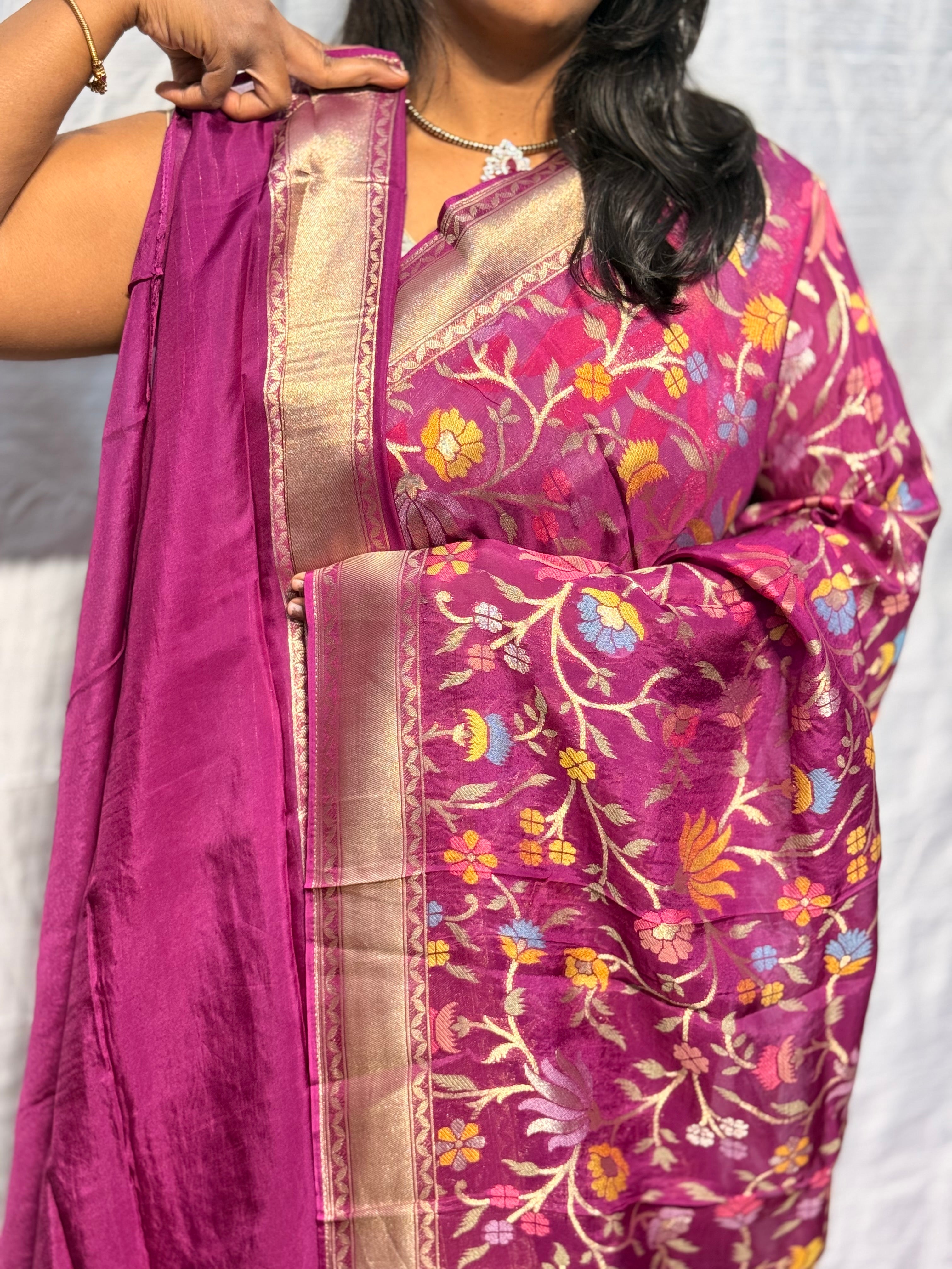 PURE KORA ORGANZA WITH MEENAKARI JAAL: MAGENTA