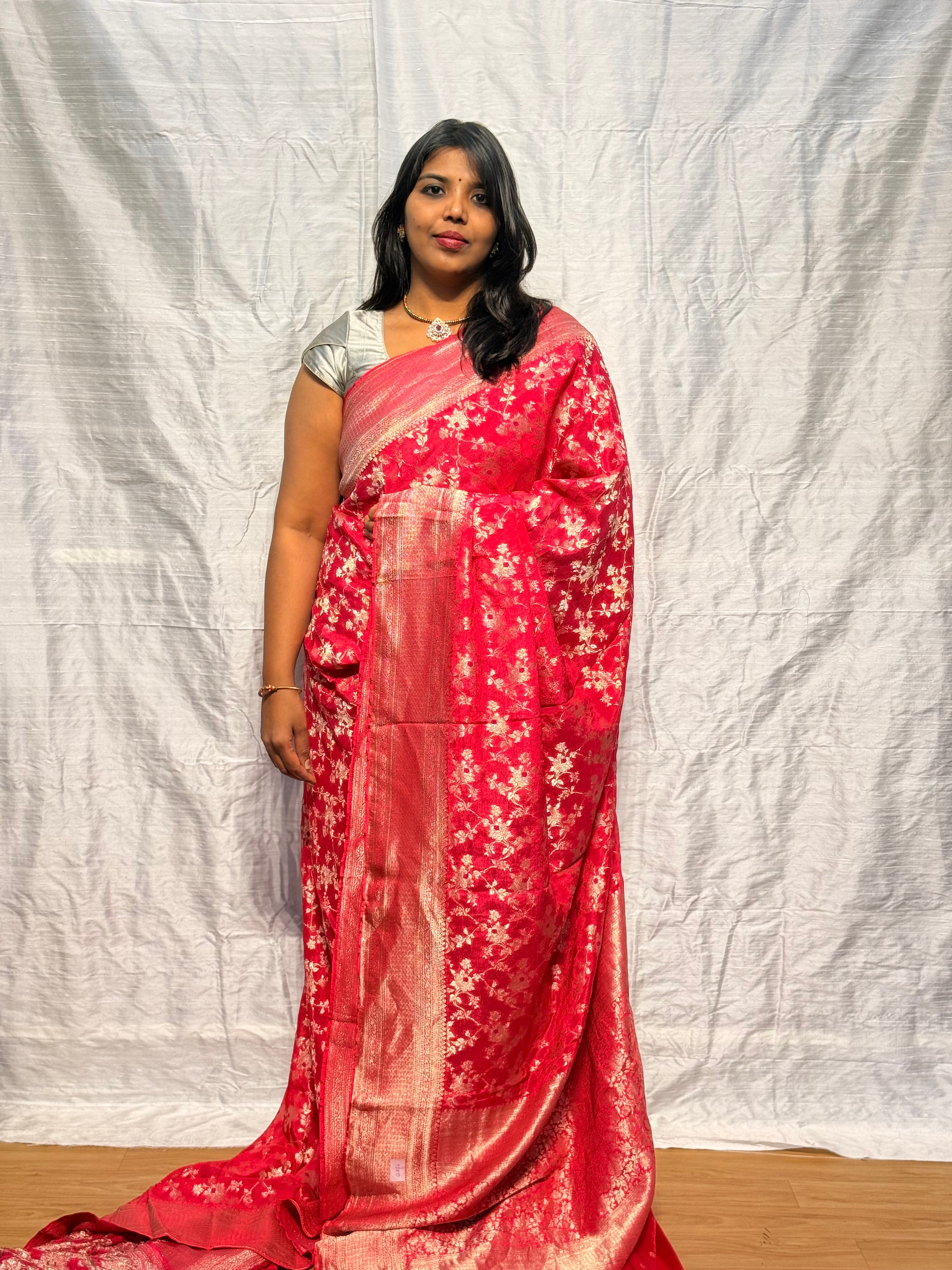 PREMIUM MYSORE SILK WITH JAAL PATTERN: PINK