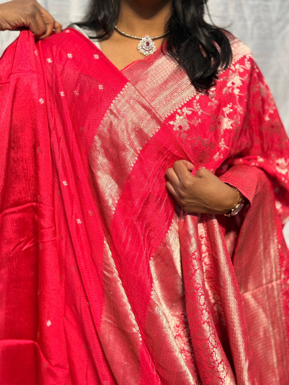 PREMIUM MYSORE SILK WITH JAAL PATTERN: PINK