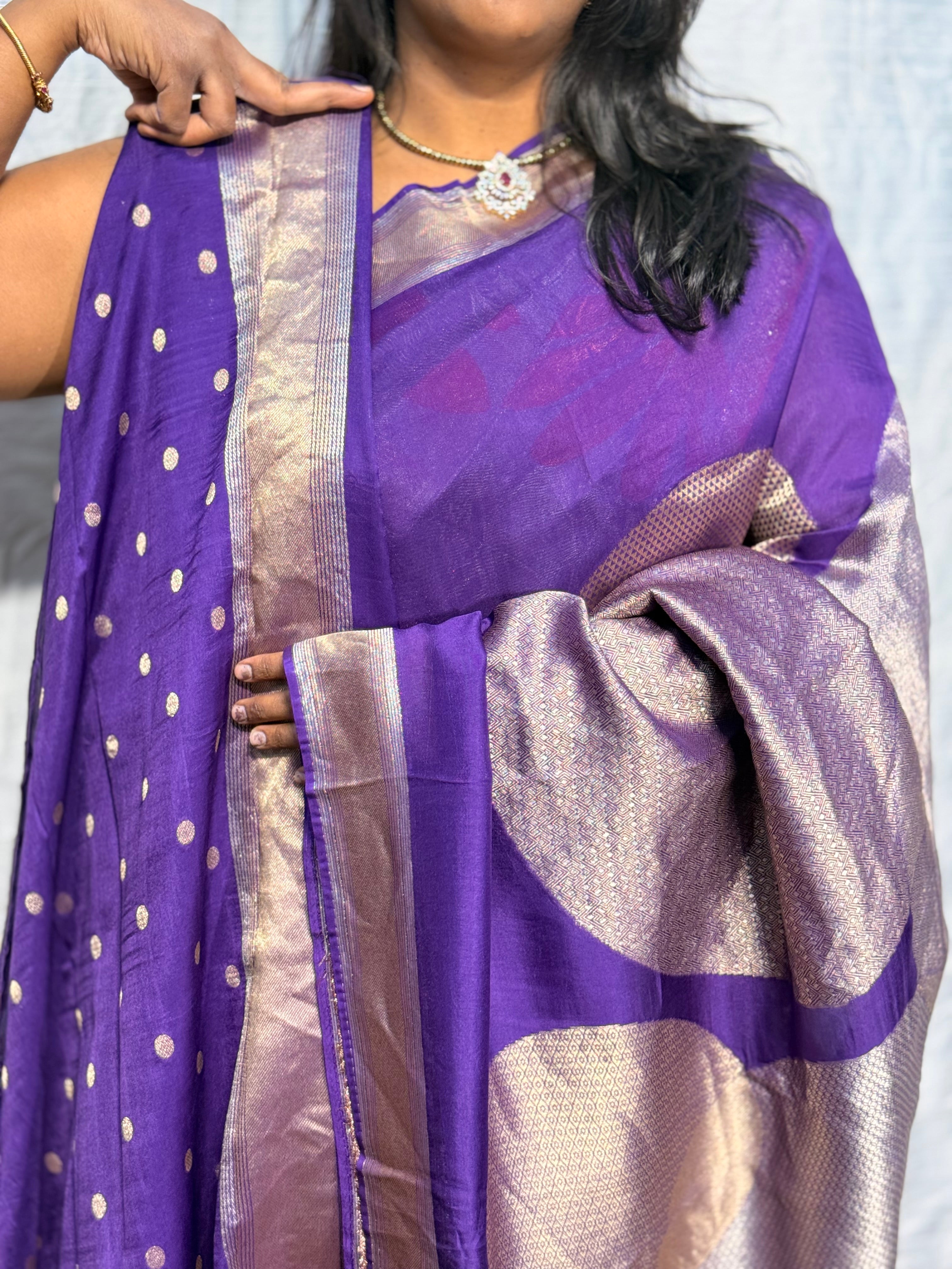 CHAMUNDI SILK WITH BIG BALL DESIGN: VOILET