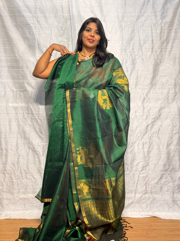 MANGALGIRI PATTU SAREE WITH JAMDANI BUTIS: GREEN