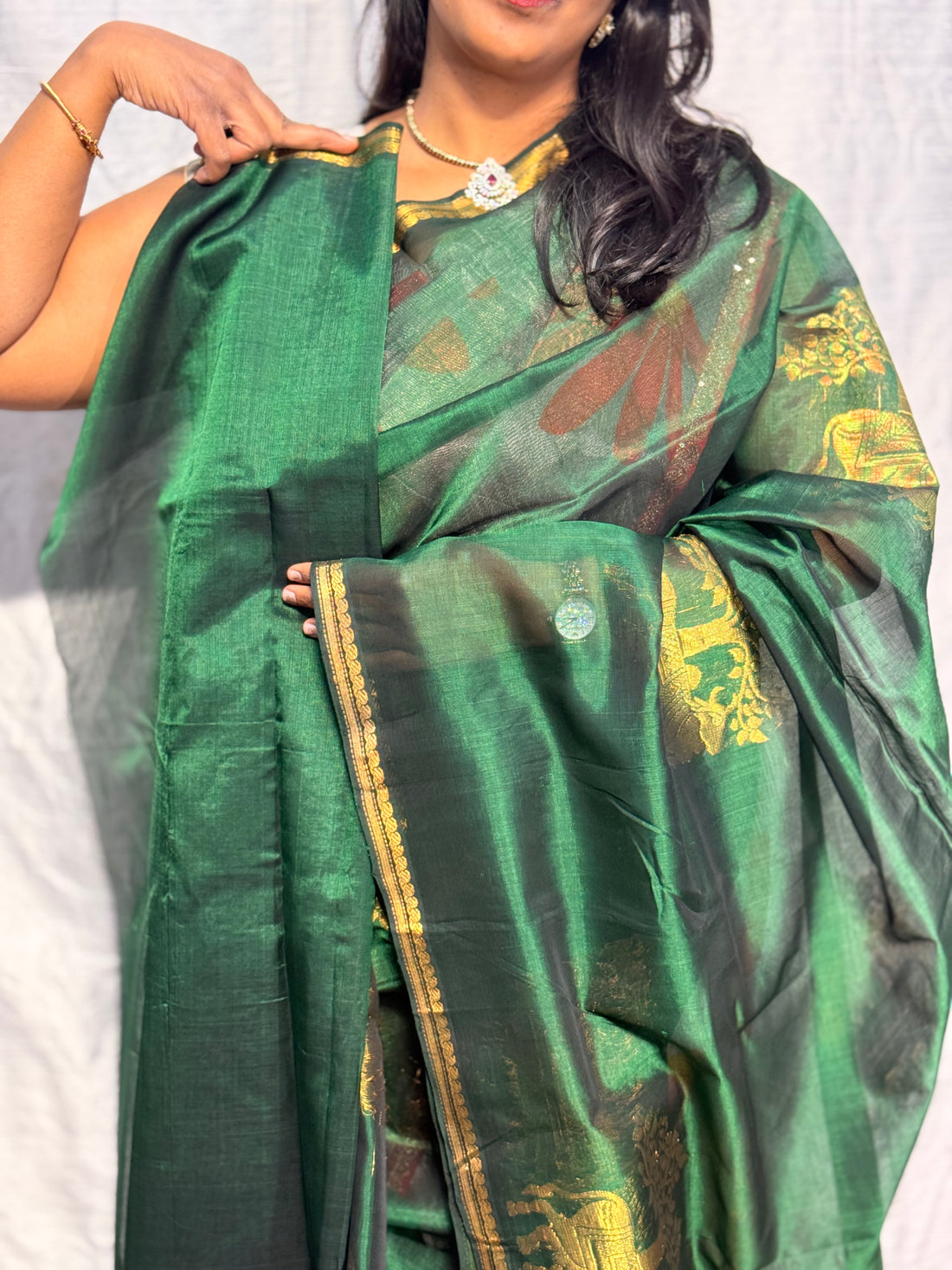 MANGALGIRI PATTU SAREE WITH JAMDANI BUTIS: GREEN