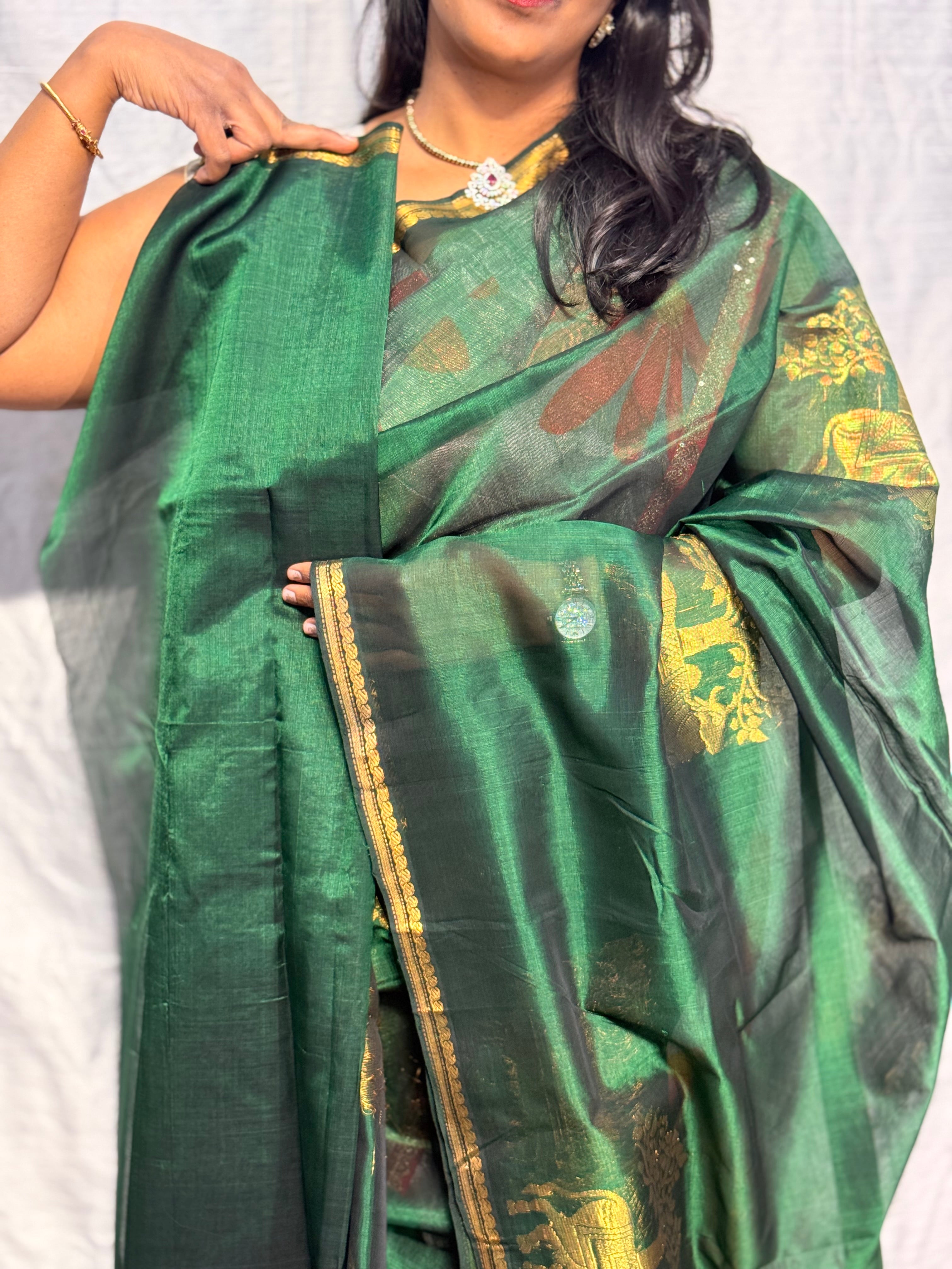 MANGALGIRI PATTU SAREE WITH JAMDANI BUTIS: GREEN