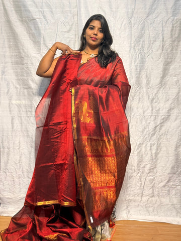 MANGALGIRI PATTU WITH JAMDANI BUTIS : MAROON