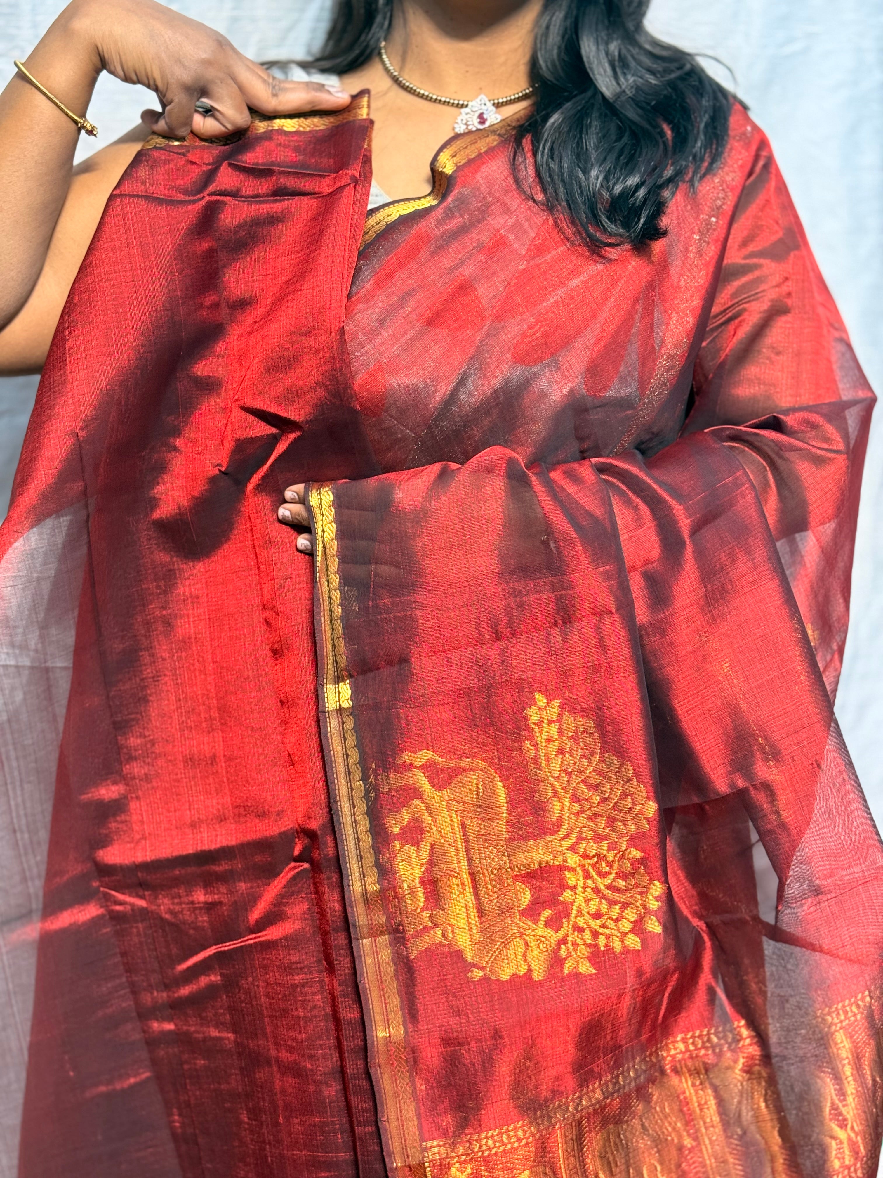 MANGALGIRI PATTU WITH JAMDANI BUTIS : MAROON