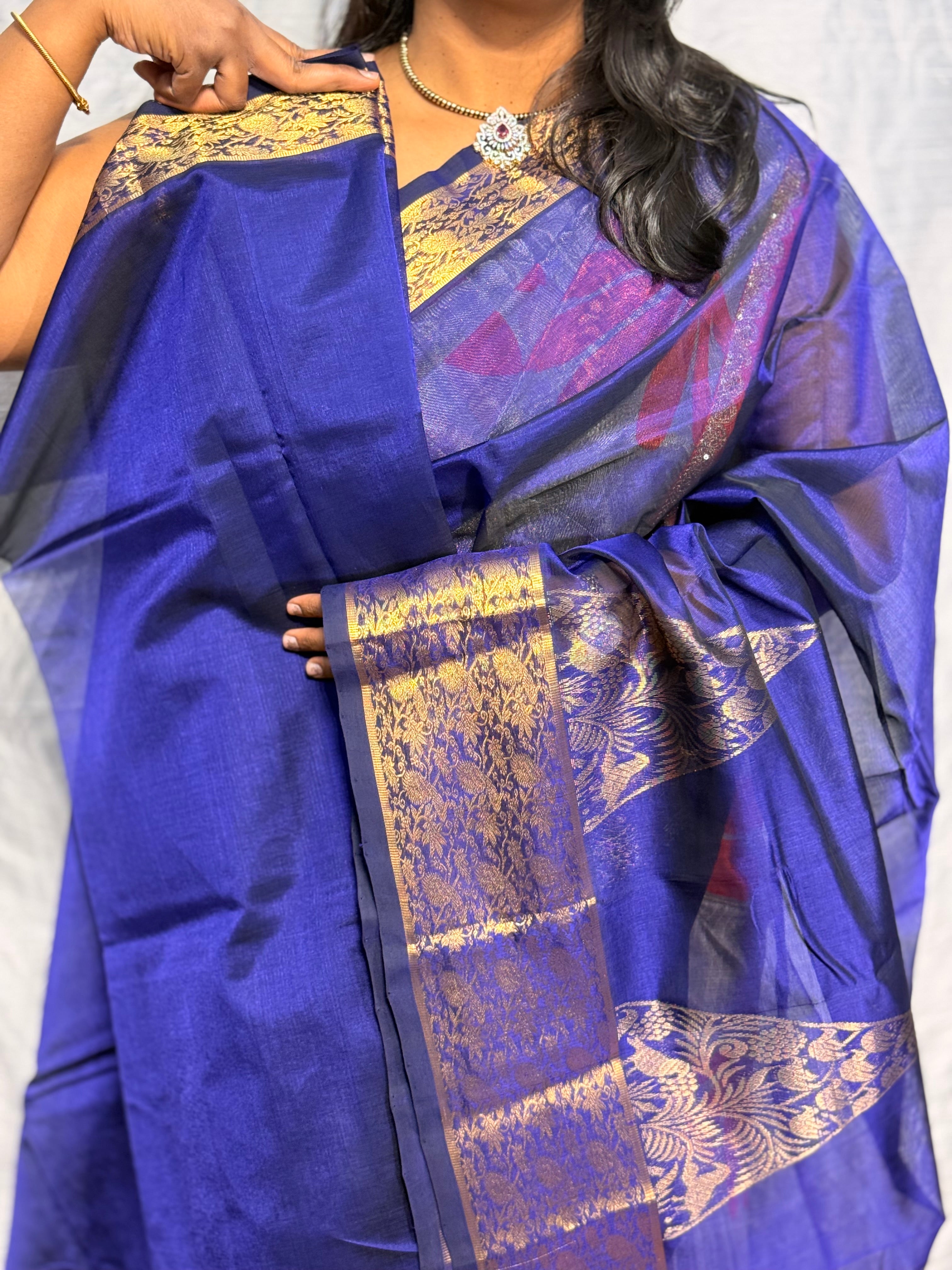 MANGALGIRI PATTU SAREE WITH BIG TEMPLE BORDER: ROYAL BLUE