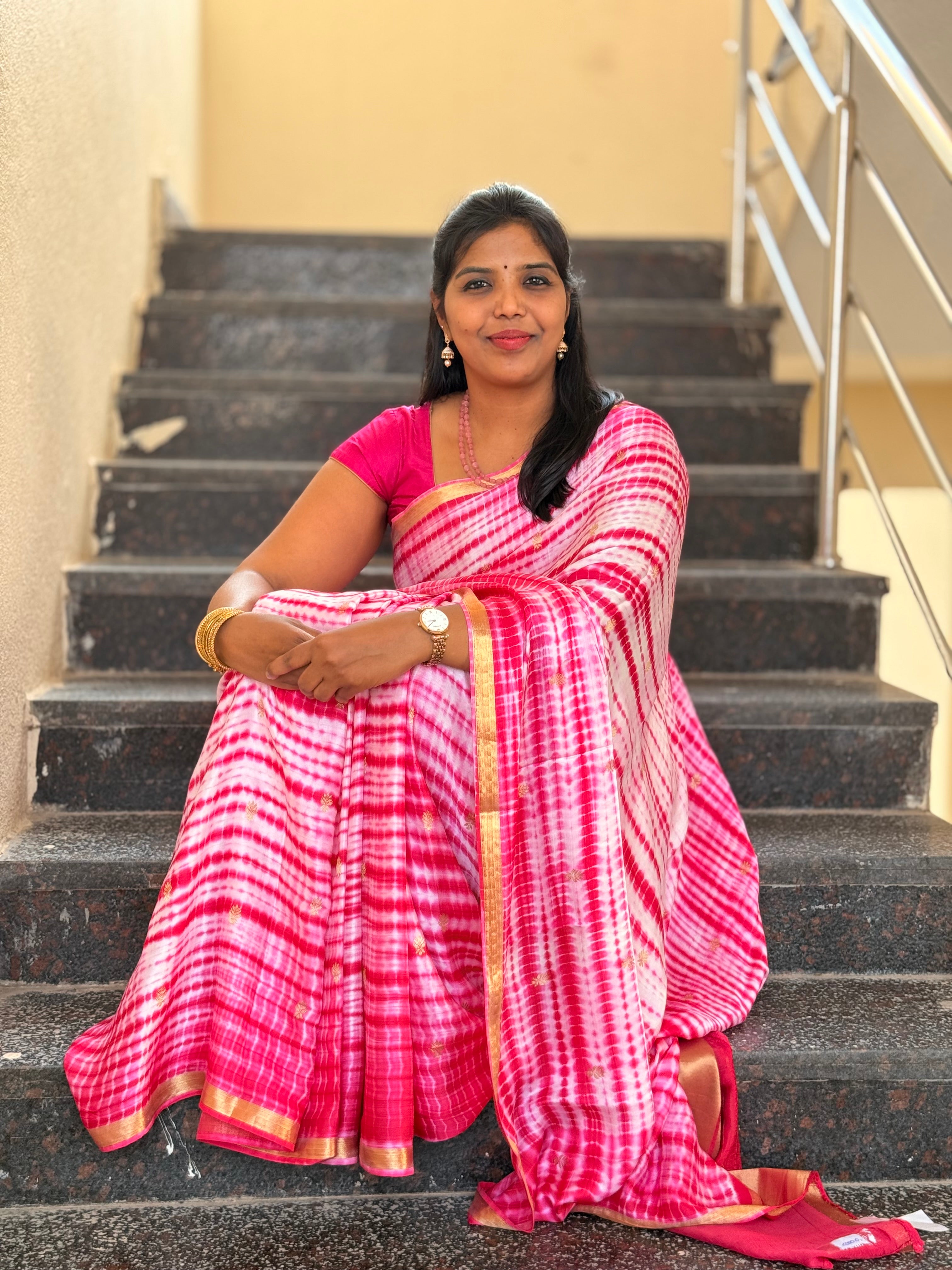 Gaji silk saree with shibori design: PINK