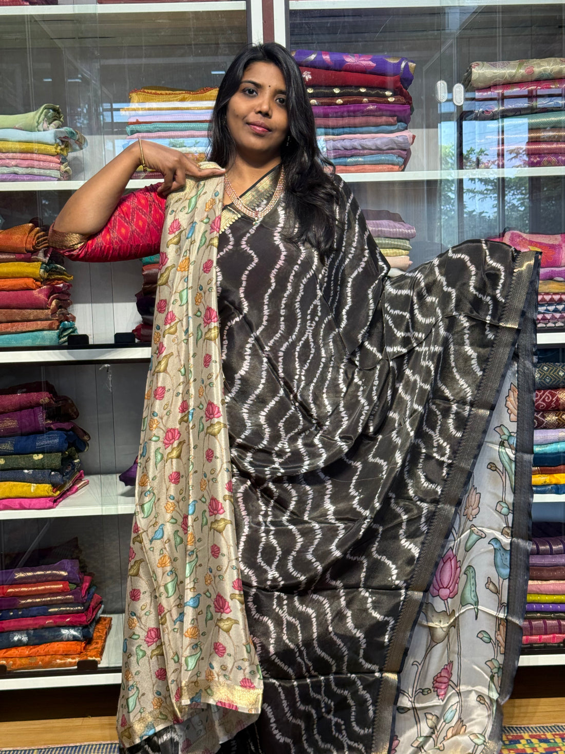 NATURAL LIVA CREPE WITH PENKALAMKARI PALLU AND BLOUSE