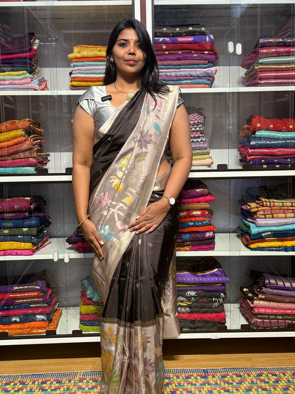 BANARAS MANGO SILK WITH BIG FLORAL MEENAKARI BORDER