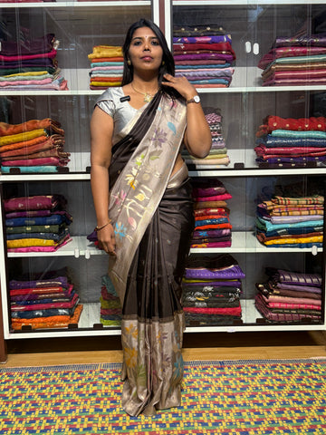 BANARAS MANGO SILK WITH BIG FLORAL MEENAKARI BORDER