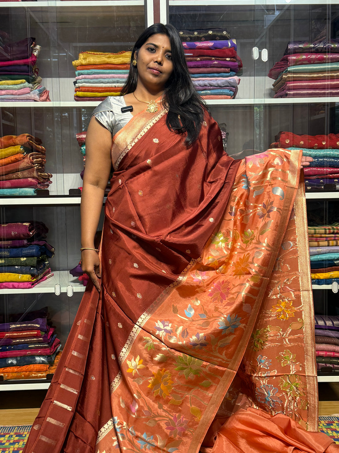 BANARAS MANGO SILK WITH BIG FLORAL MEENAKARI BORDER