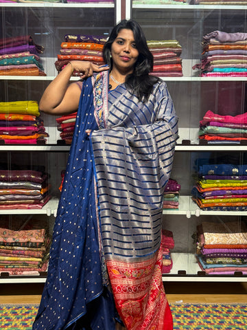 MADHURI DIXIT INSPIRED HALF AND HALF SAREE: BLUE