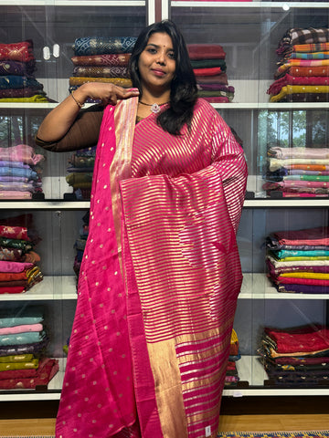 MILAN SILK SAREE WITH STRIPES PATTERN: PINK