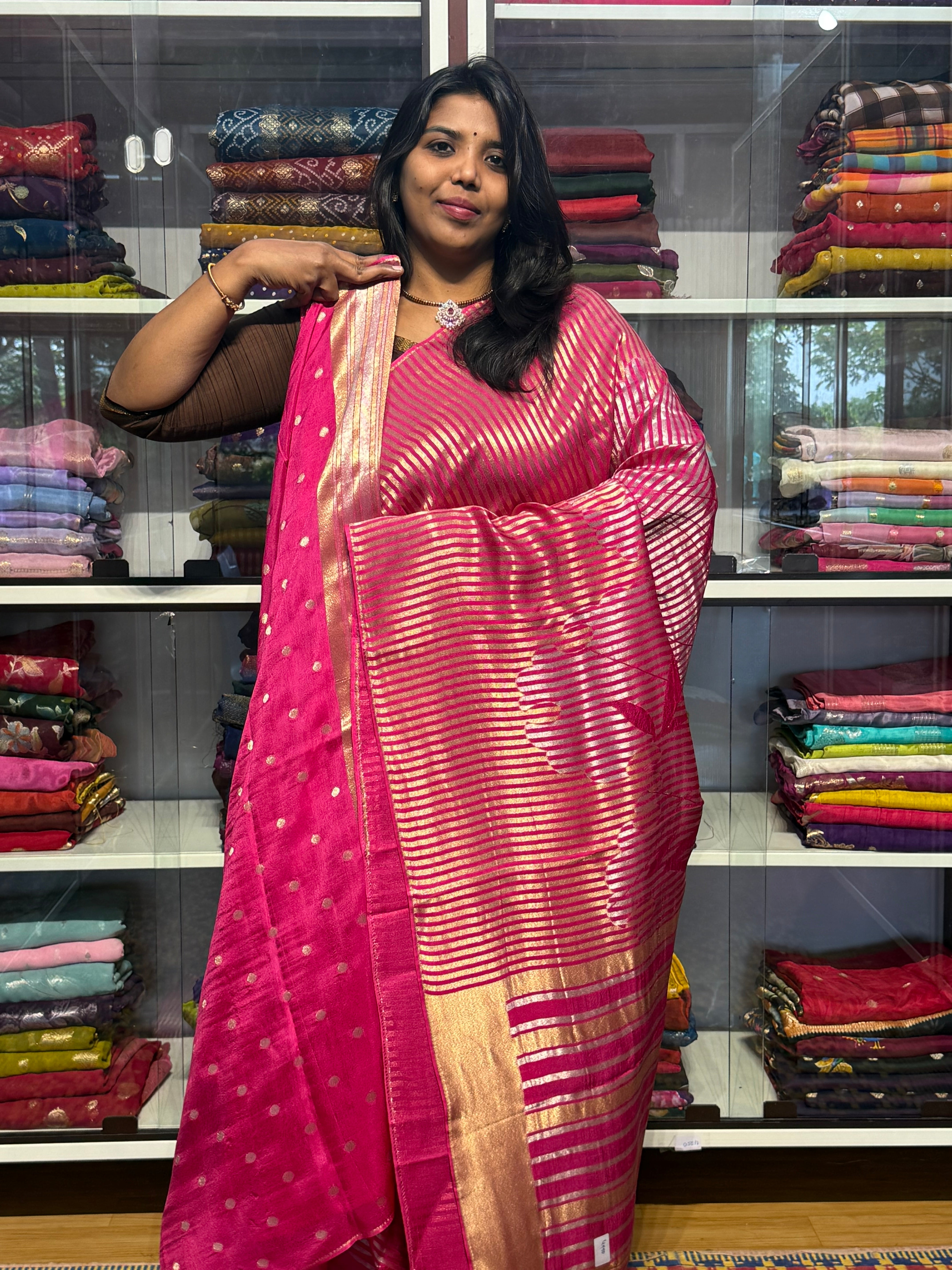 MILAN SILK SAREE WITH STRIPES PATTERN: PINK