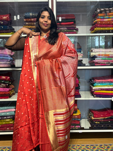 MILAN SILK SAREE WITH STRIPES PATTERN: RED