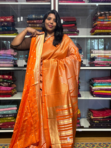 MILAN SILK SAREE WITH STRIPES PATTERN : ORANGE