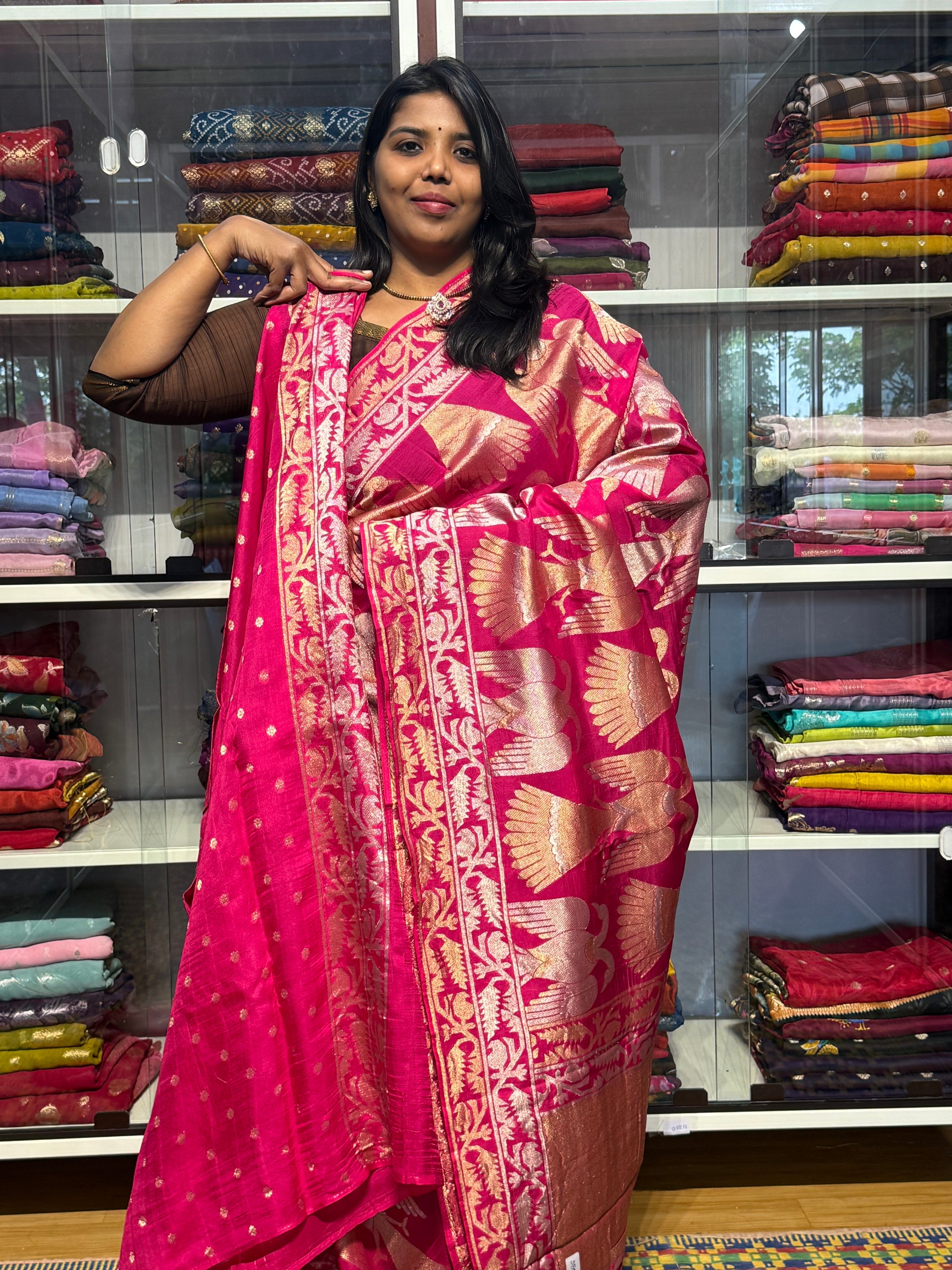CHAMUNDI SILK WITH GANDABERUNDA DESIGN: PINK
