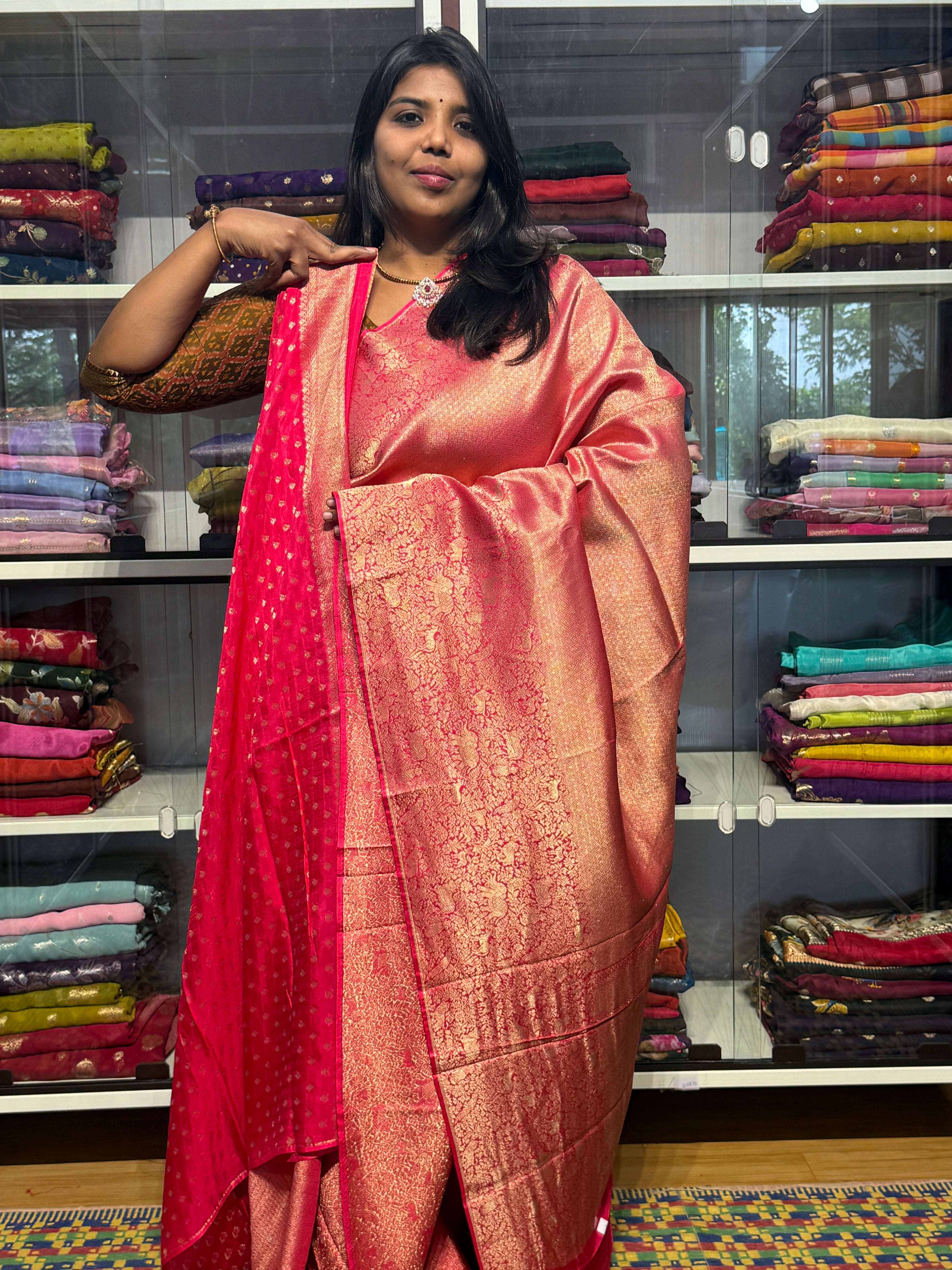 PREMIUM MYSORE SILK FULL BROCADE WITH VANAVIHAR BORDER: PINK