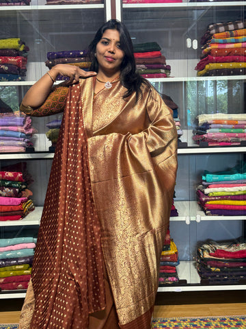 PREMIUM MYSORE SILK FULL BROCADE WITH VANAVIHAR BORDER: COFFEE BROWN