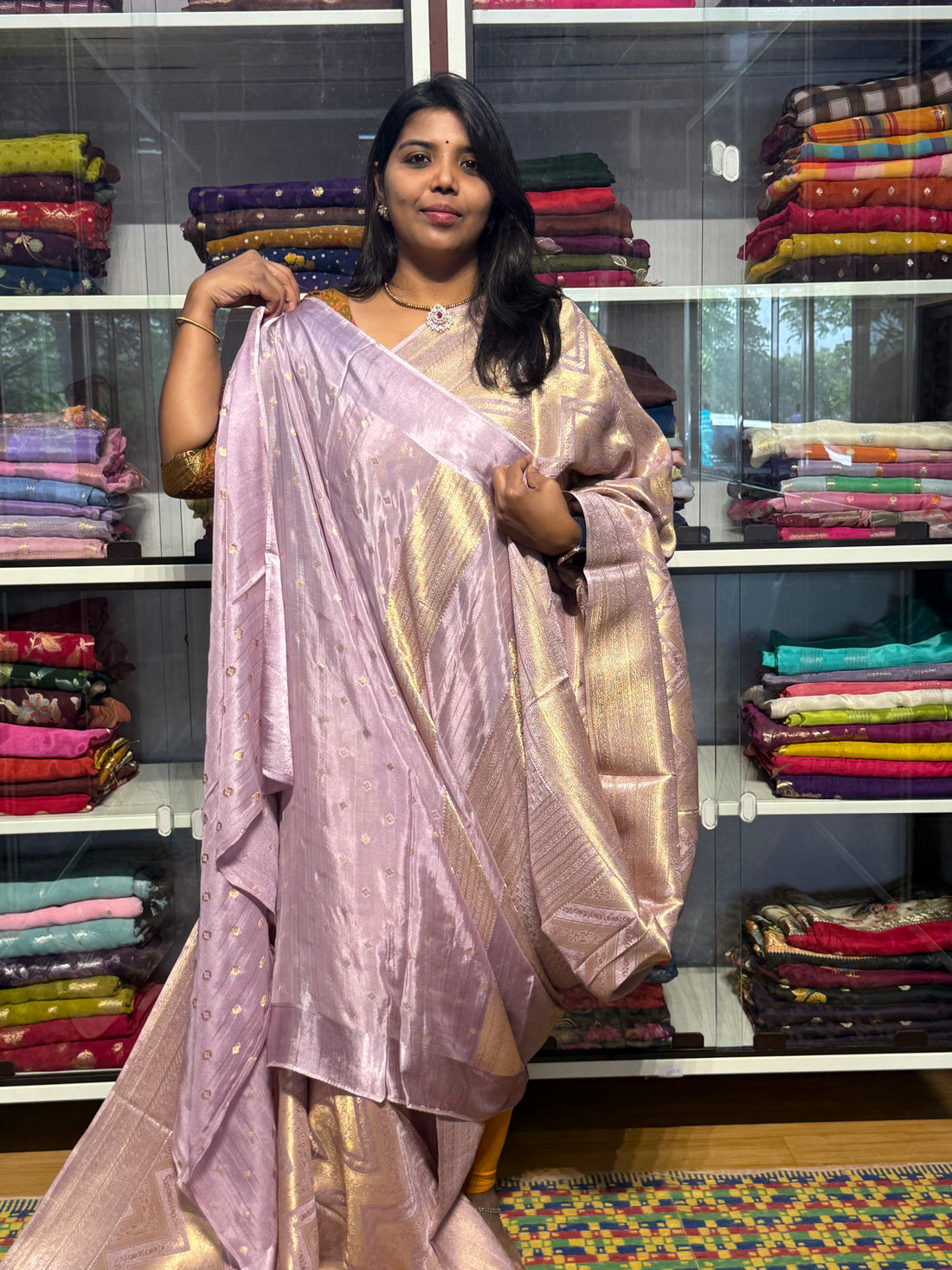 PREMIUM MYSORE SILK FULL BROCADE IN ZIGZAG PATTERN: LAVENDER