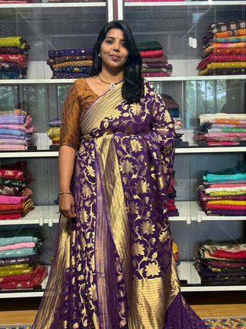PURE BANARAS KHADDI GEORGETTE: VOILET
