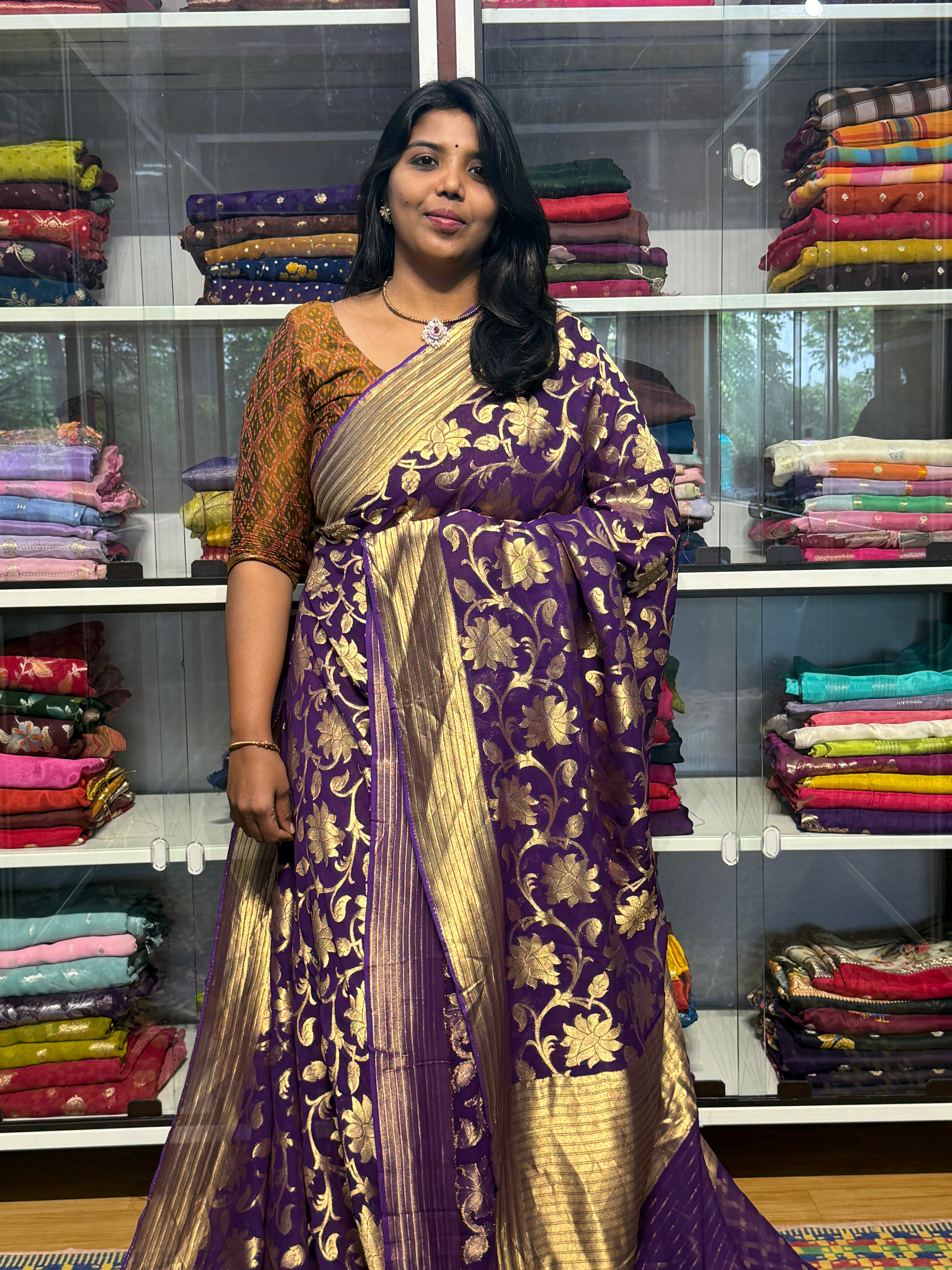 PURE BANARAS KHADDI GEORGETTE: VOILET