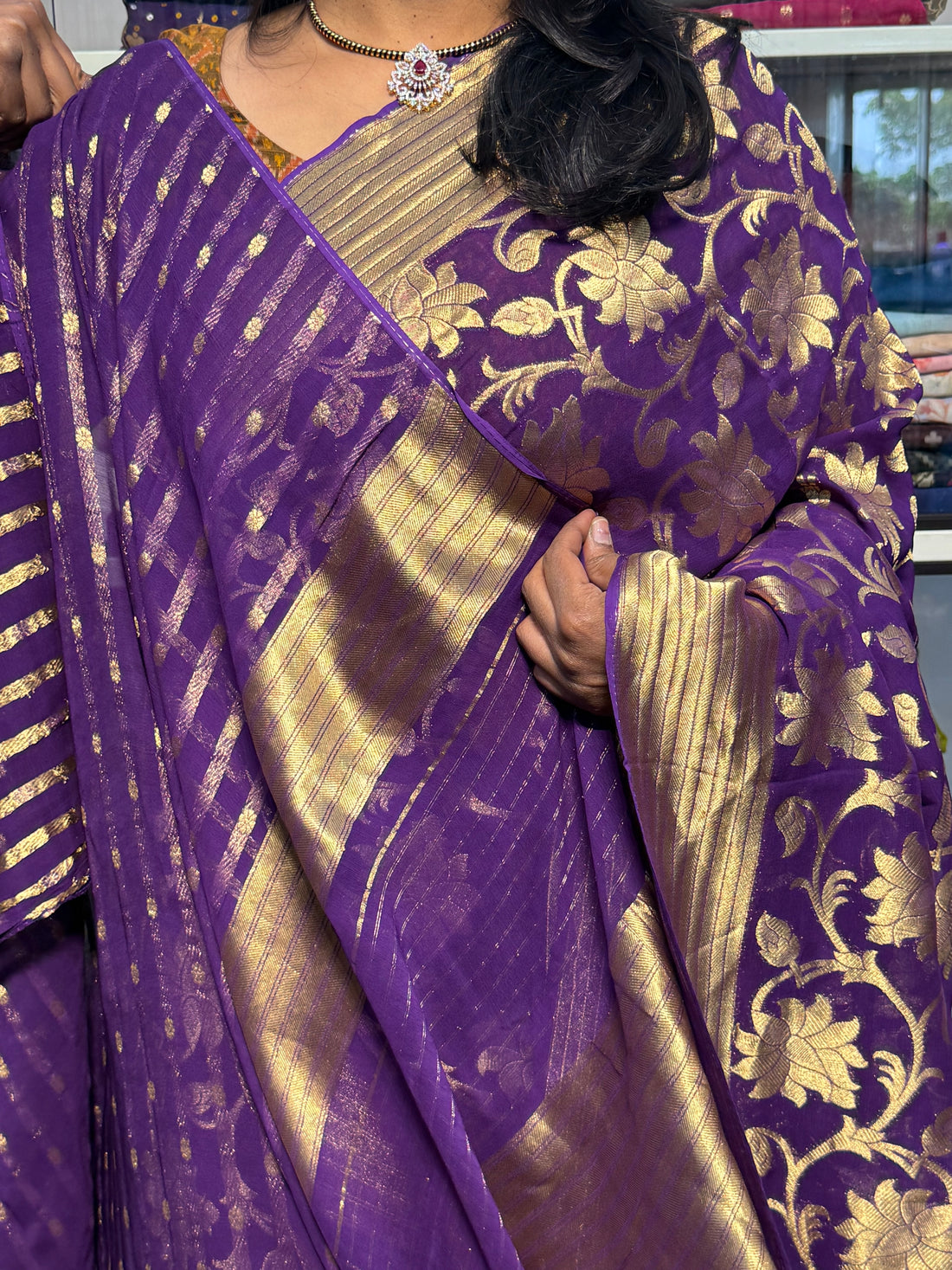 PURE BANARAS KHADDI GEORGETTE: VOILET